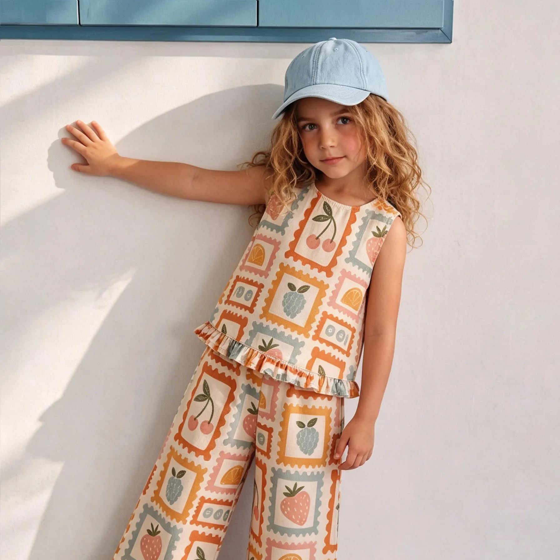 Baby & Kids Fruit Stamp Light Orange Denim 2 Piece Set