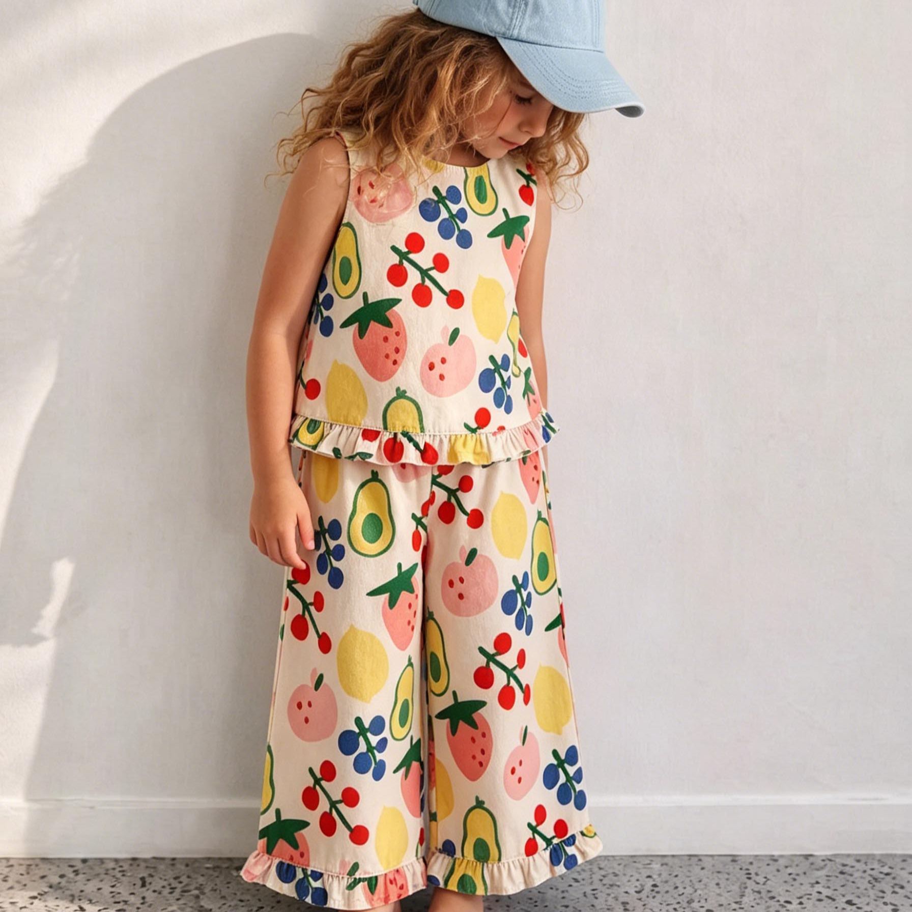 Baby & Kids Fruit Light Orange Denim 2 Piece Set