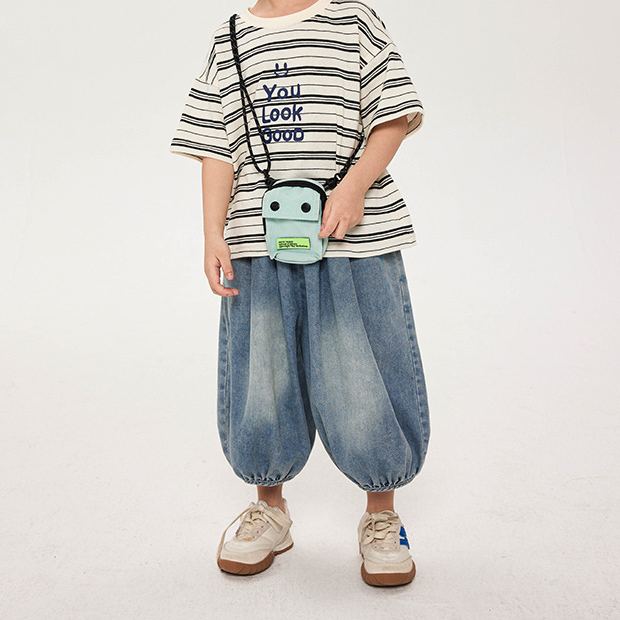 Kid Boys Denim Solid Blue Pants