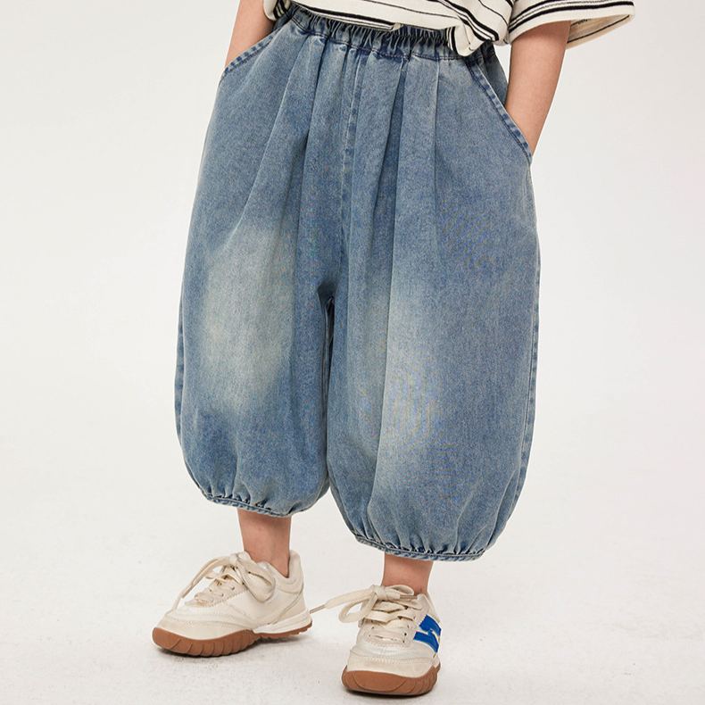 Kid Boys Denim Solid Blue Pants