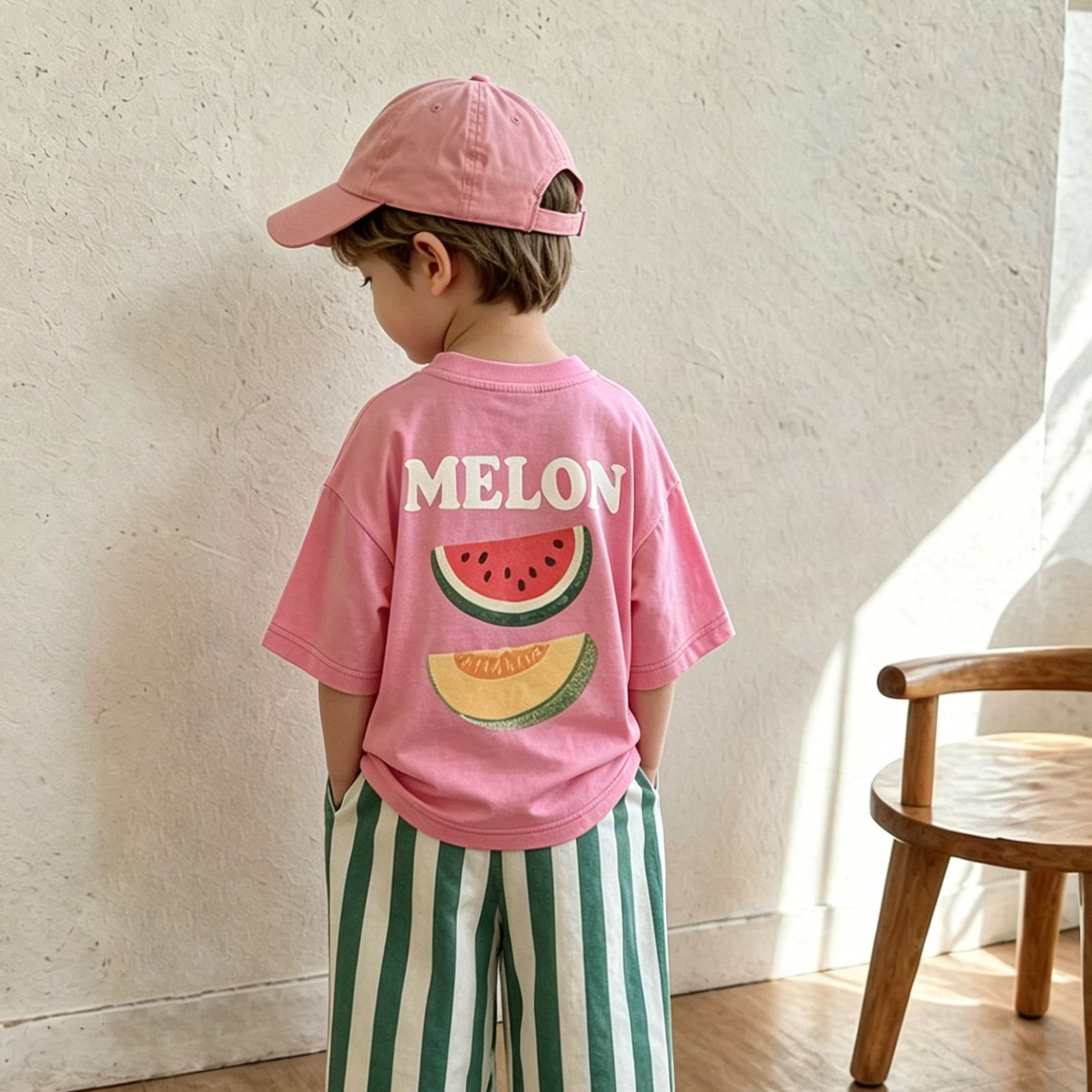 MELON Baby & Kids Watermelon Cantaloupe Front & Back T-Shirt (6M-12Y)