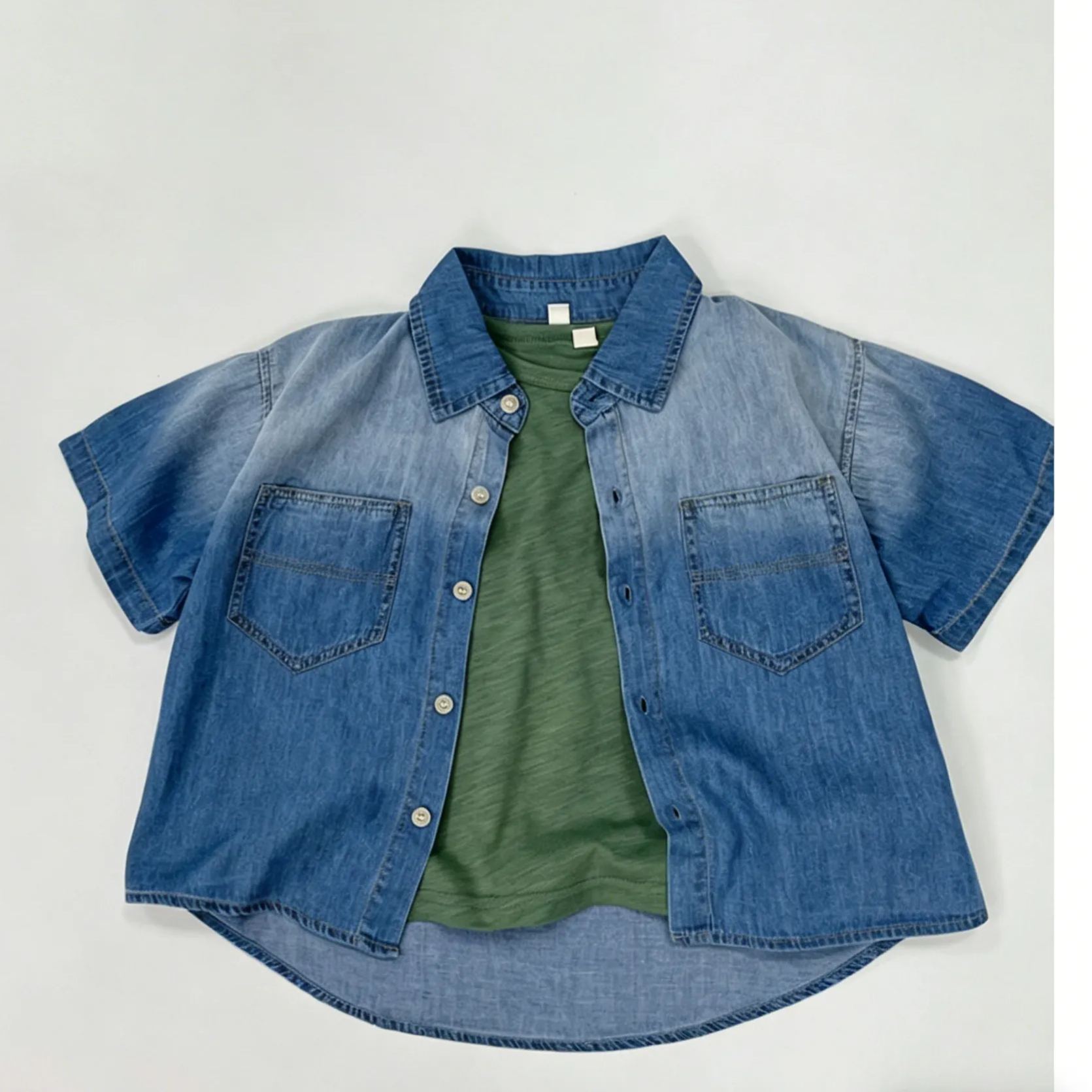 Baby Toddler Gradient-effect denim short-sleeved shirt