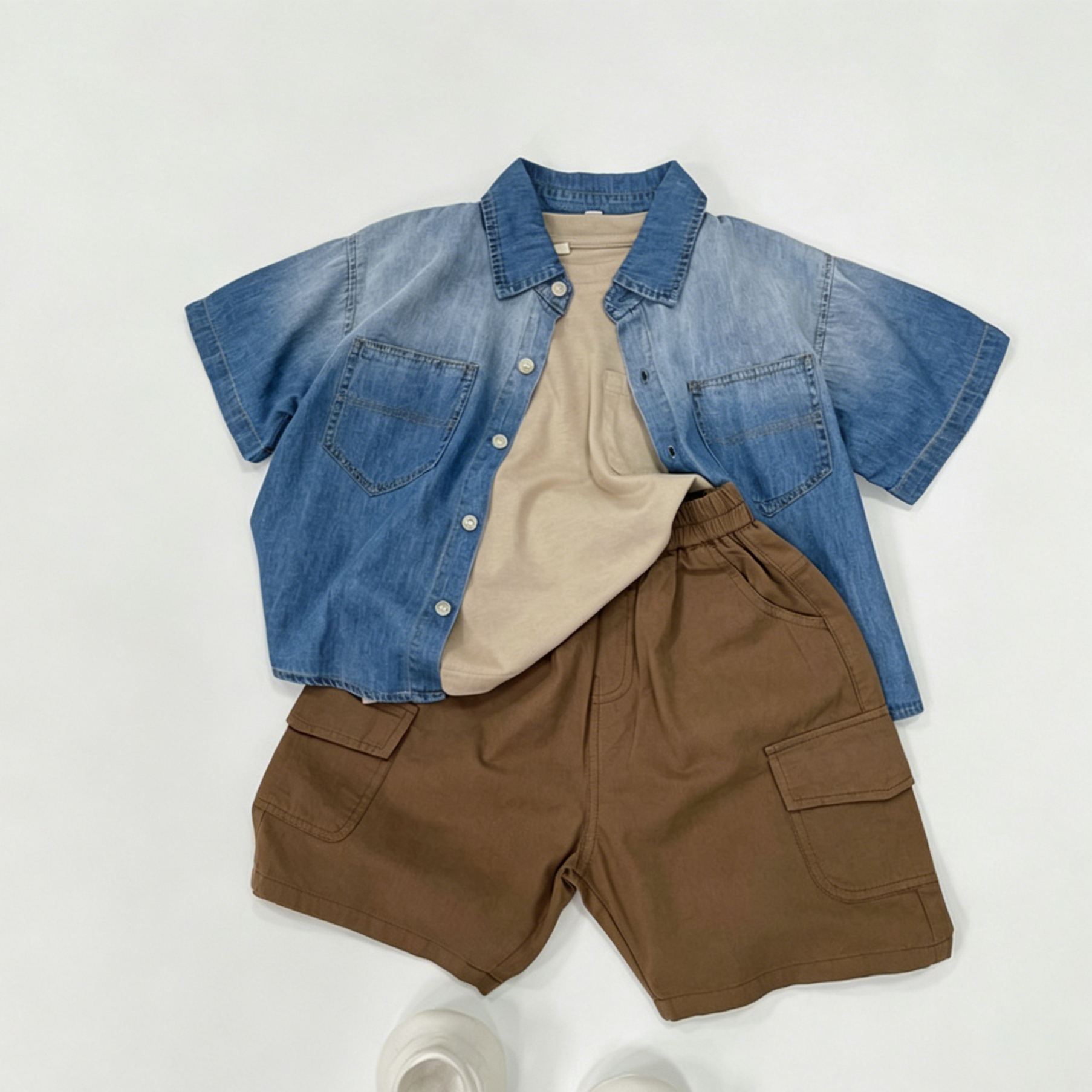 Baby Toddler Gradient-effect denim short-sleeved shirt