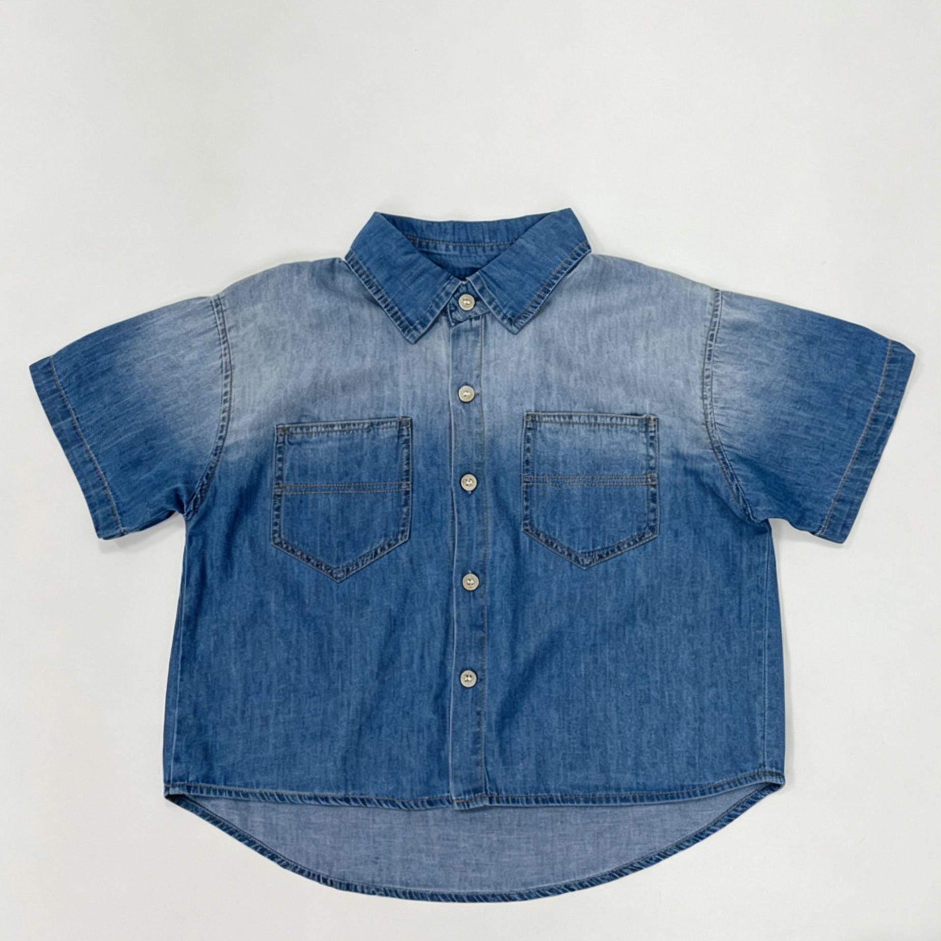 Baby Toddler Gradient-effect denim short-sleeved shirt
