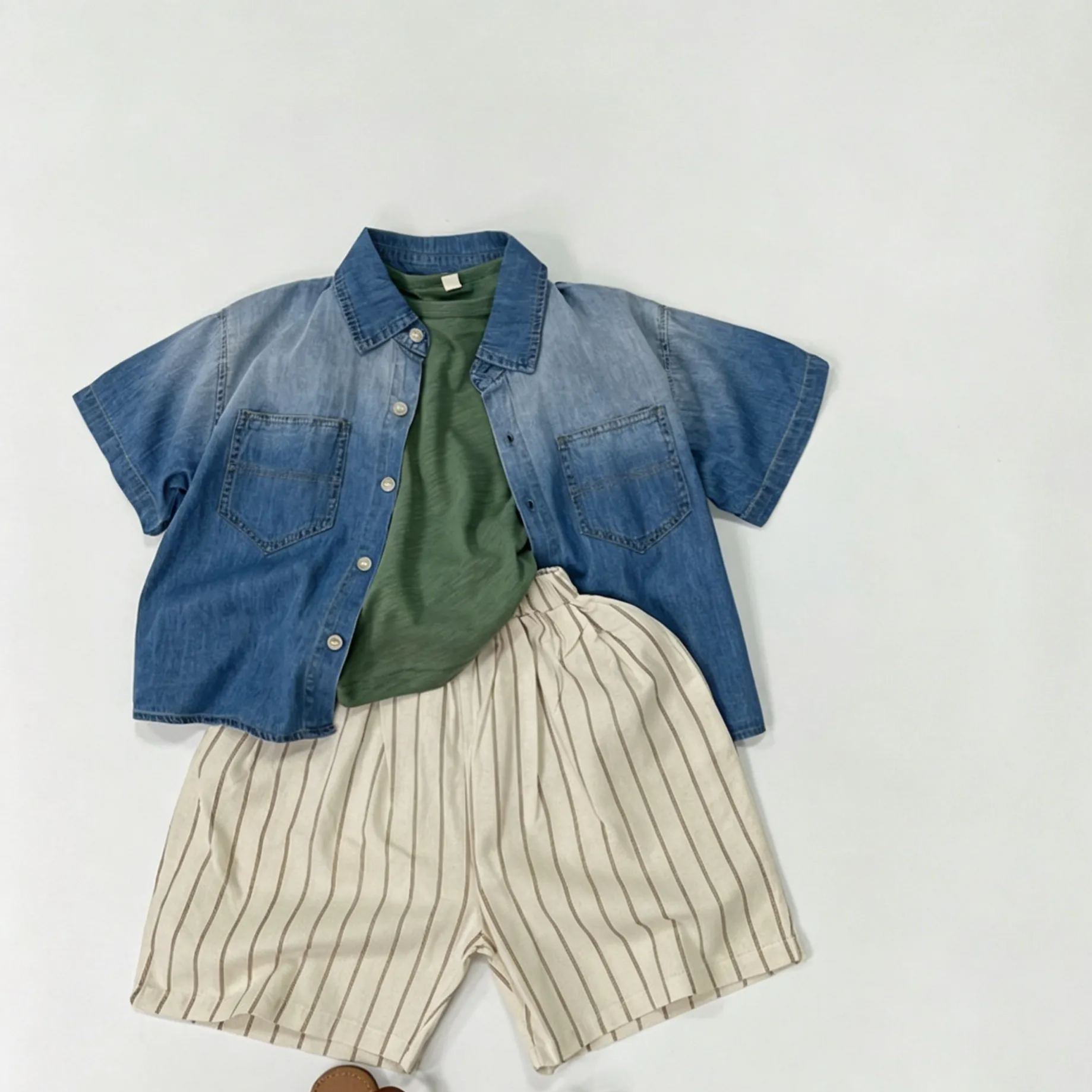 Baby Toddler Gradient-effect denim short-sleeved shirt