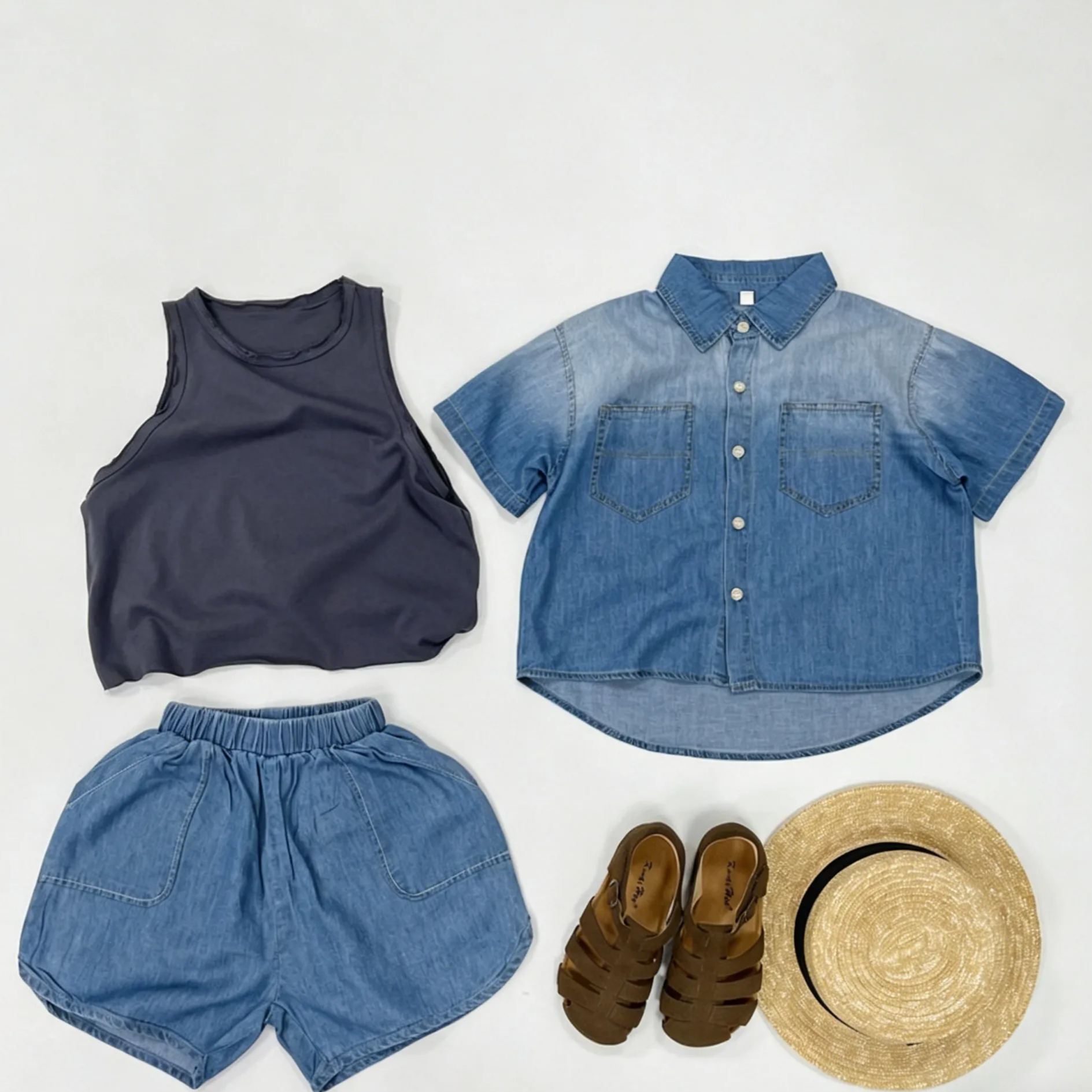 Baby Toddler Gradient-effect denim short-sleeved shirt