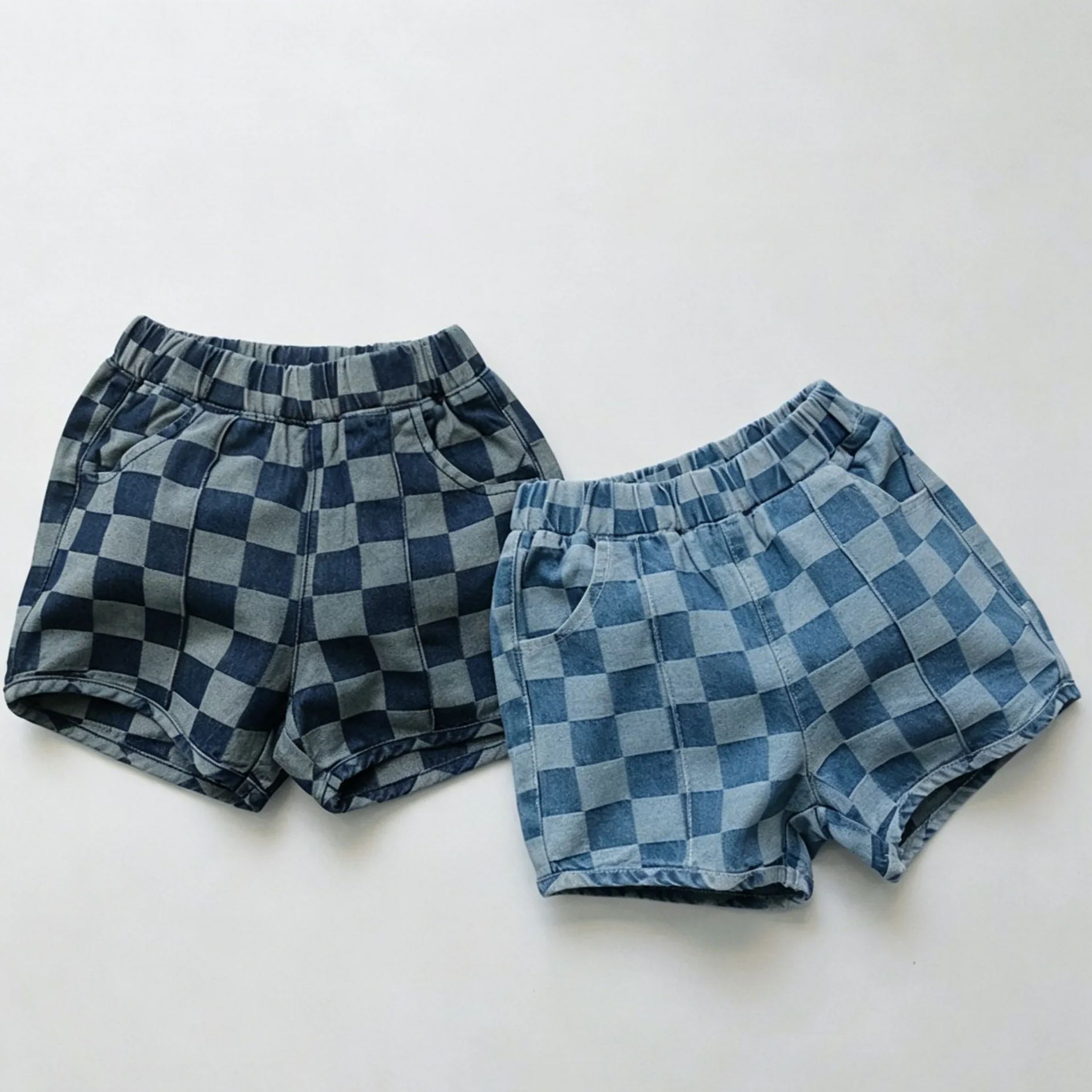 [Copy]Toddler Washed cotton and linen checked patchwork shorts