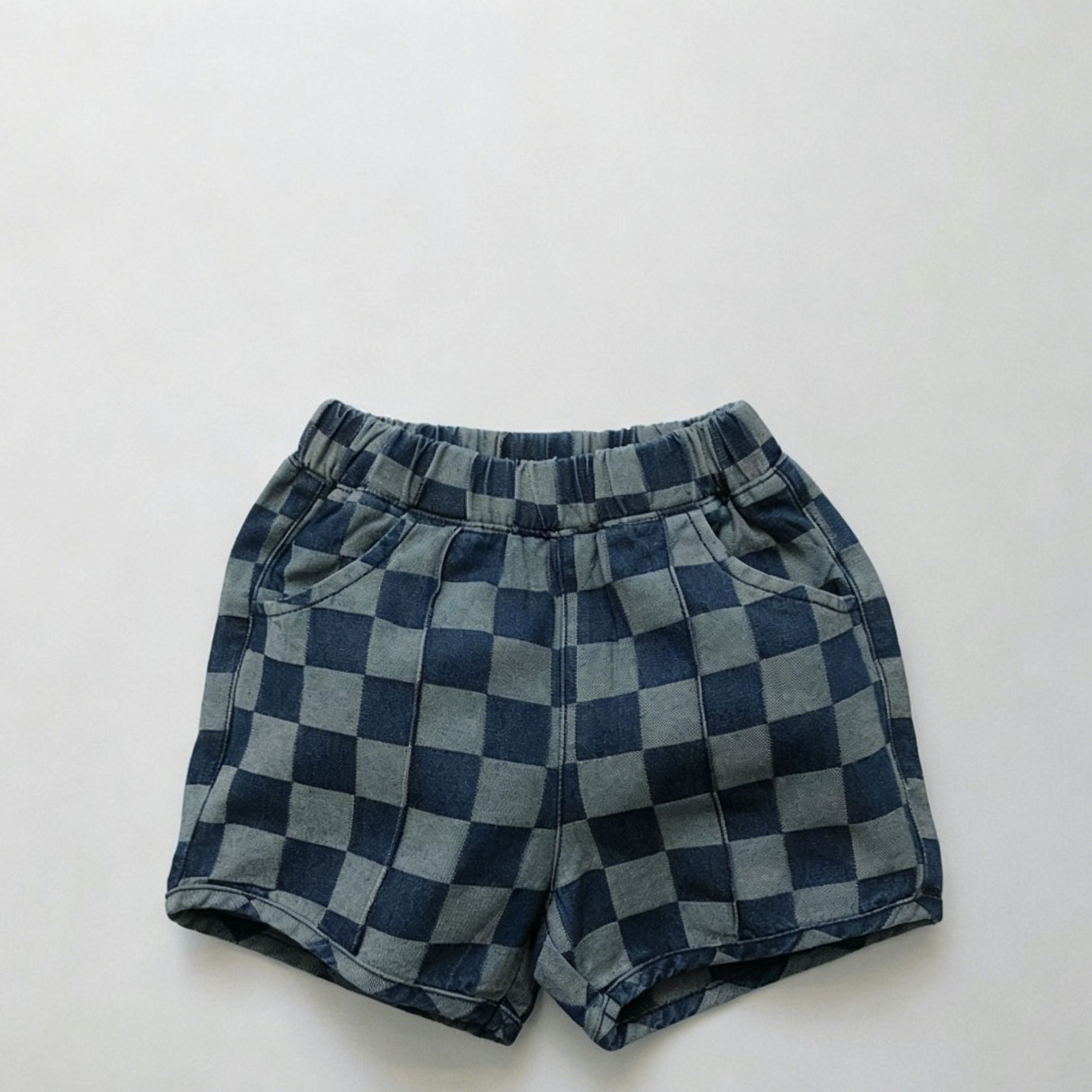 [Copy]Toddler Washed cotton and linen checked patchwork shorts