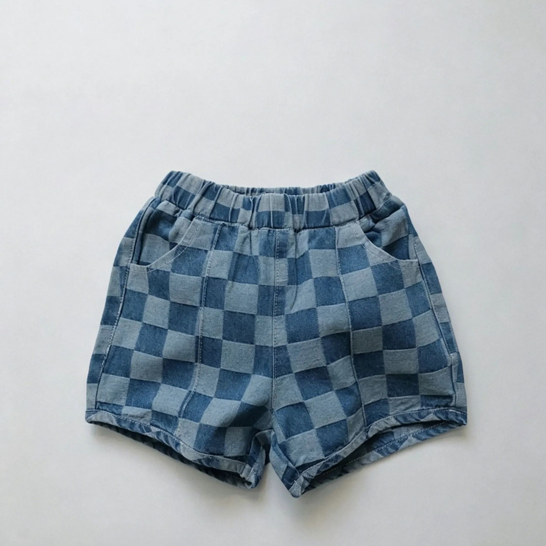 [Copy]Toddler Washed cotton and linen checked patchwork shorts