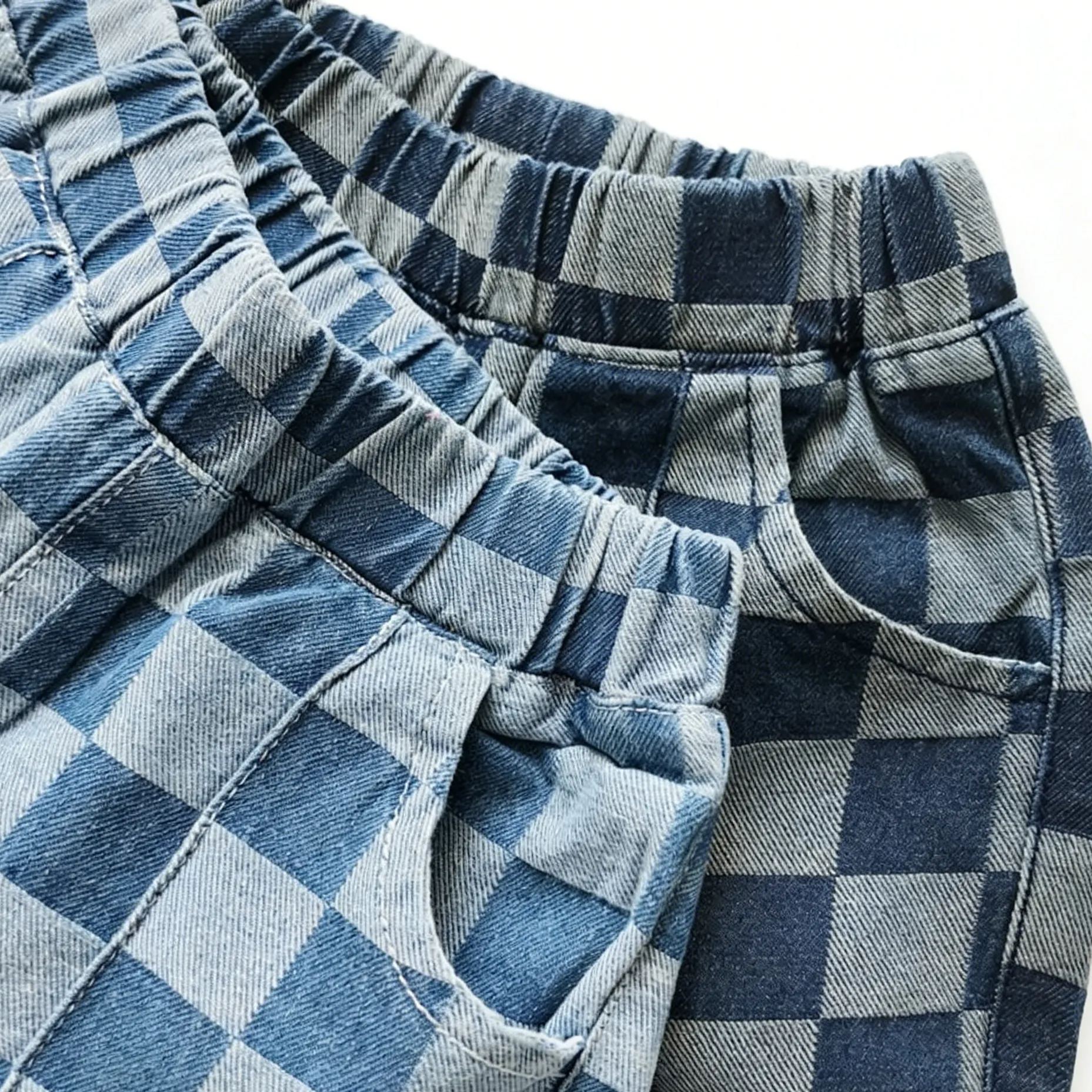 [Copy]Toddler Washed cotton and linen checked patchwork shorts