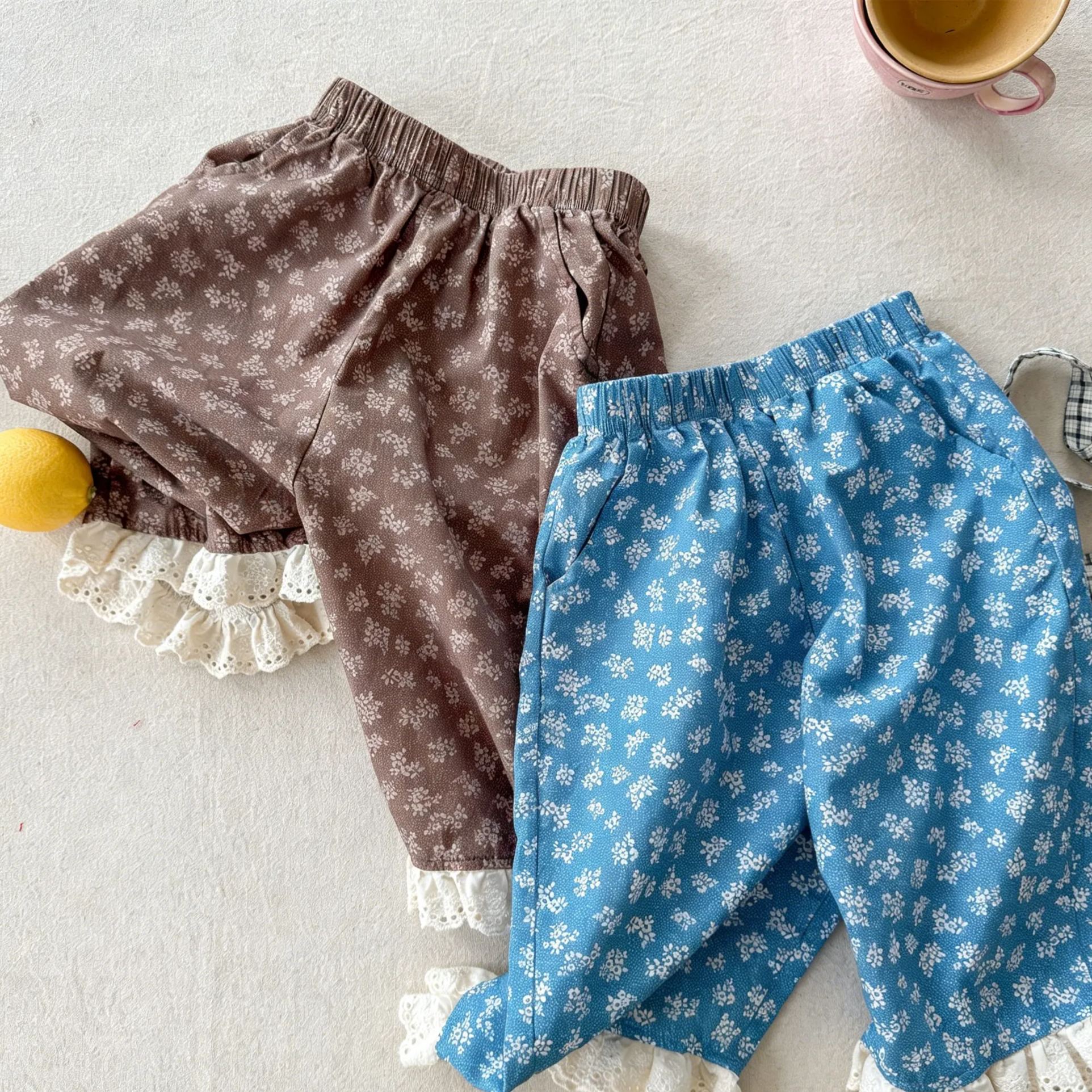 Retro Floral Cotton Casual Pants