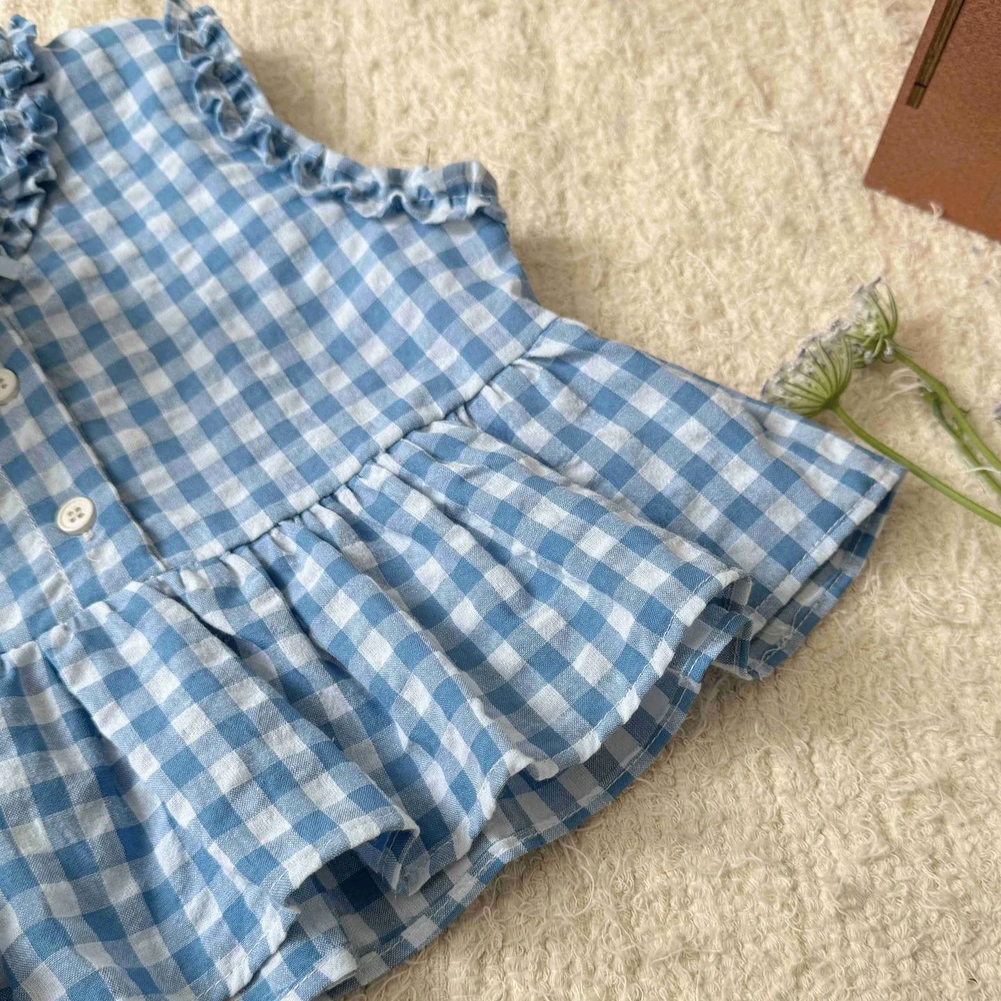 Kid Girls Checkered Lotus Leaf Top & Pants Set