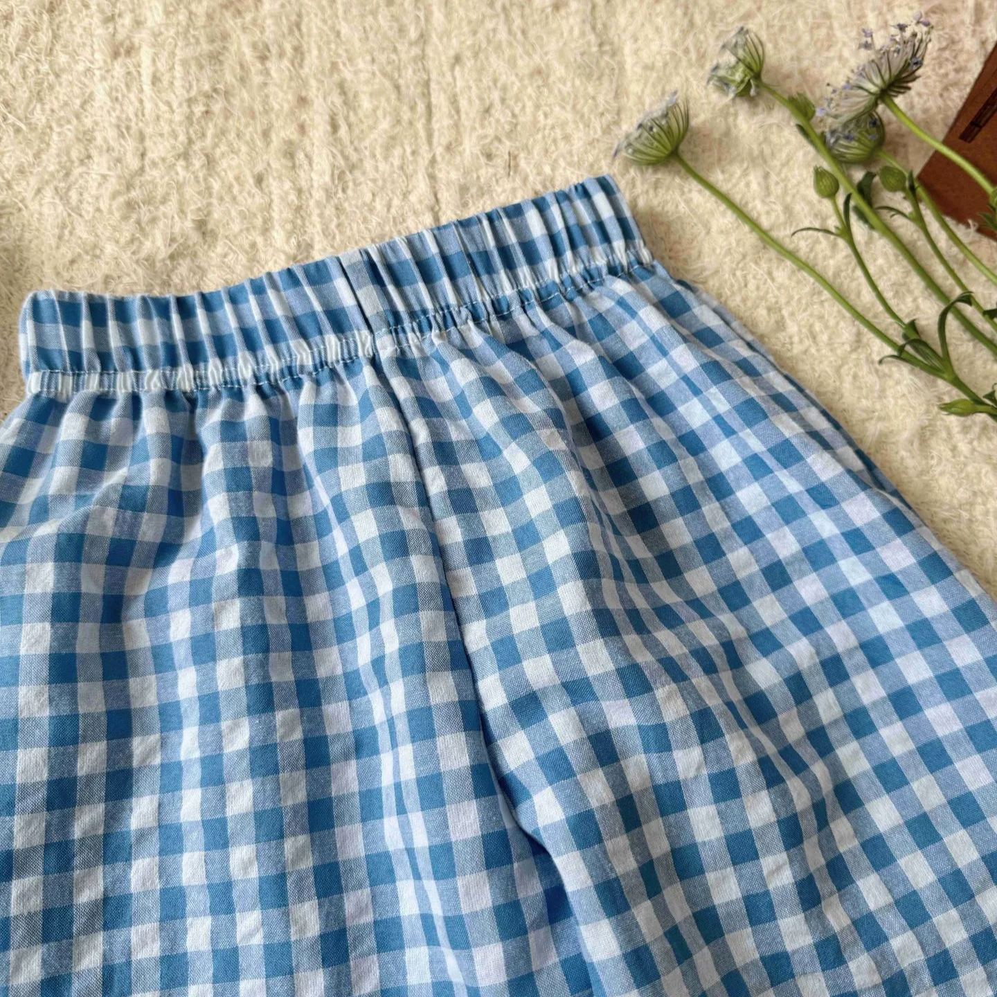 Kid Girls Checkered Lotus Leaf Top & Pants Set