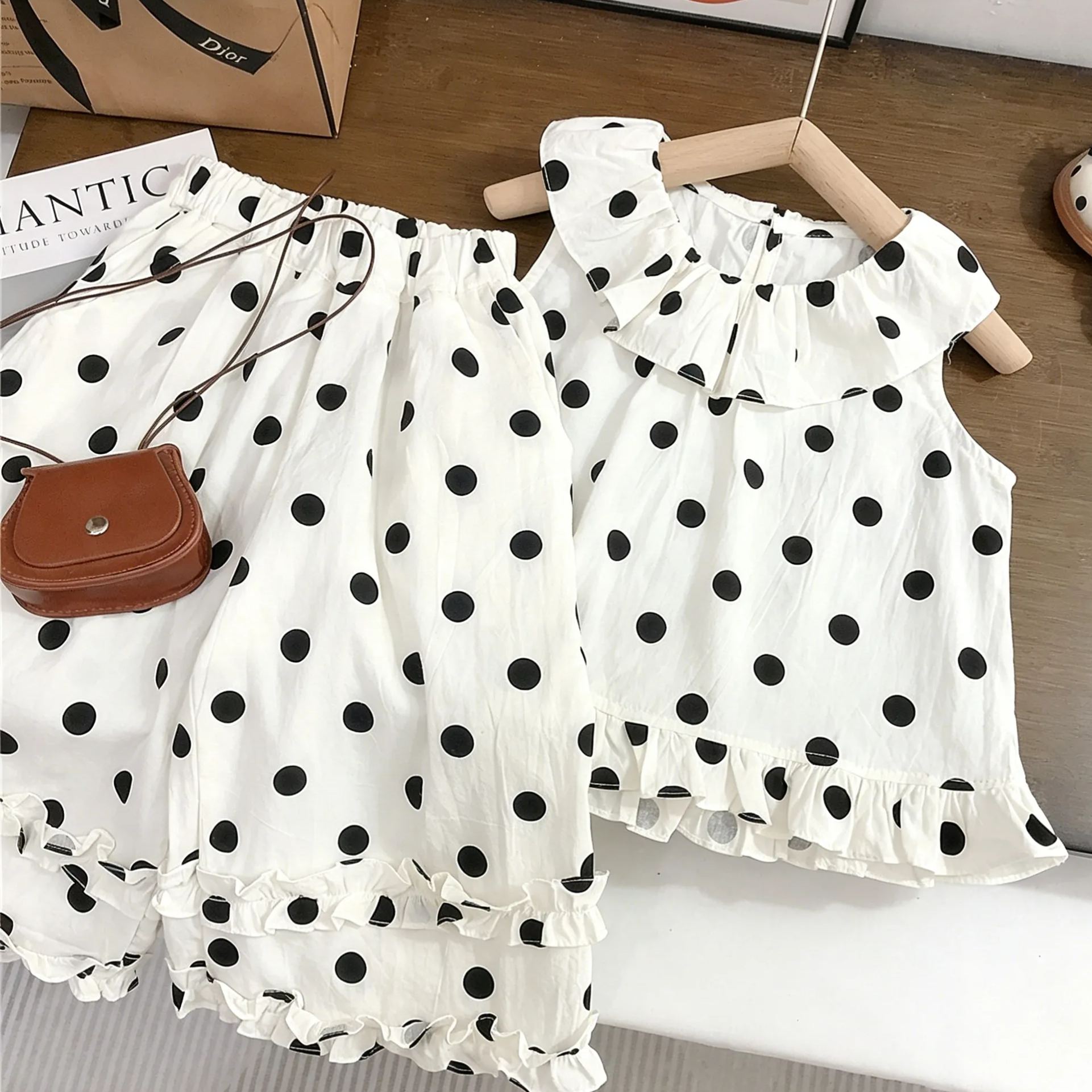 Baby& Kid Ruffled Dots Top and Pants Set