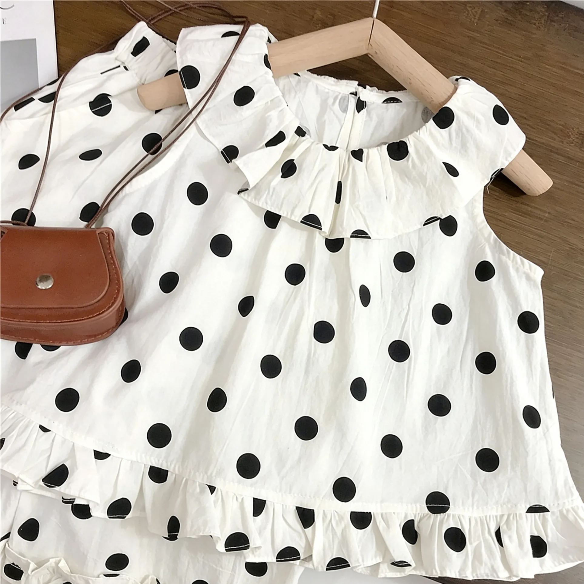 Baby& Kid Ruffled Dots Top and Pants Set