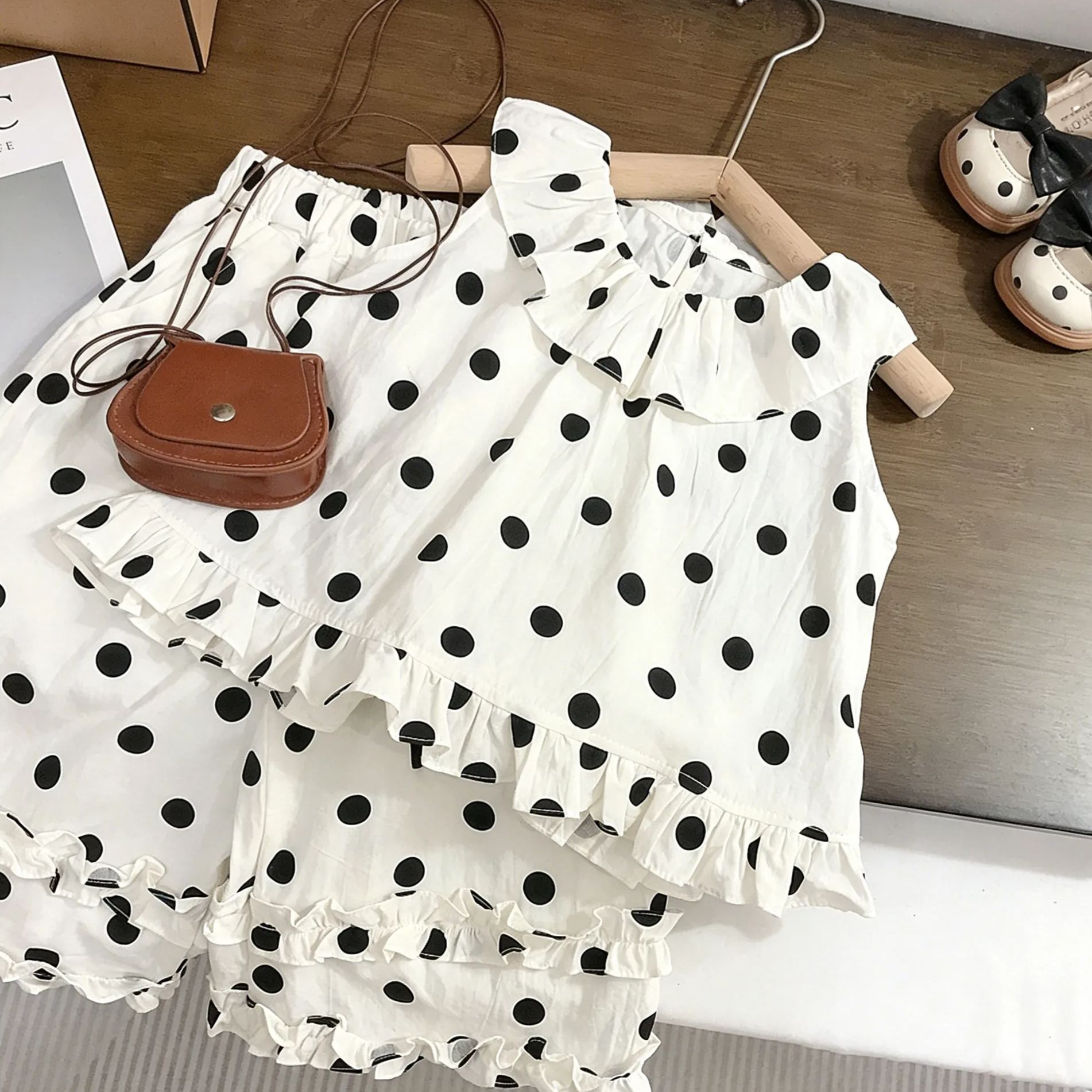 Baby& Kid Ruffled Dots Top and Pants Set