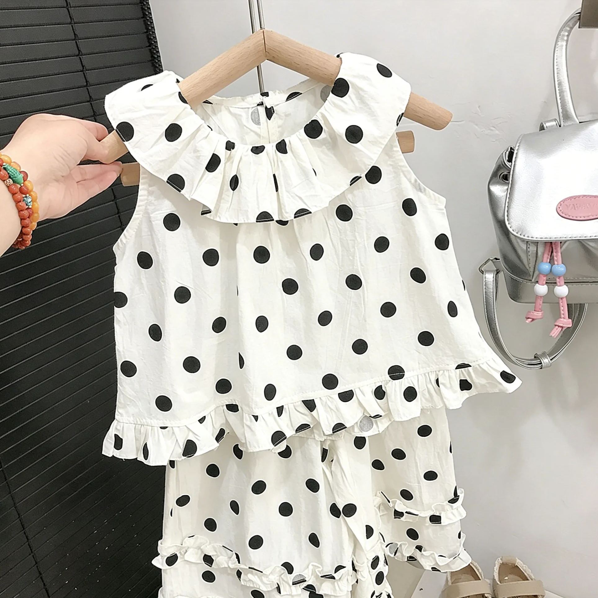 Baby& Kid Ruffled Dots Top and Pants Set