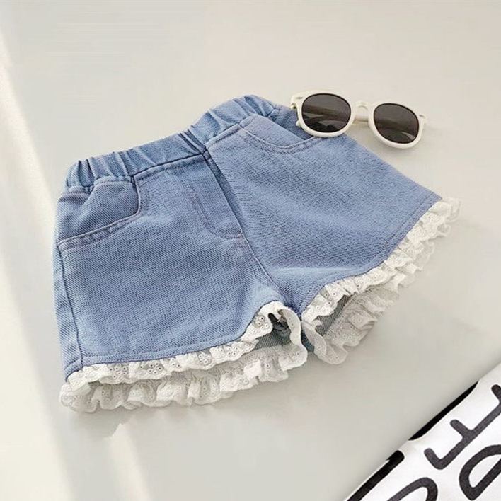 Baby& Kid Lace-trimmed Denim Shorts