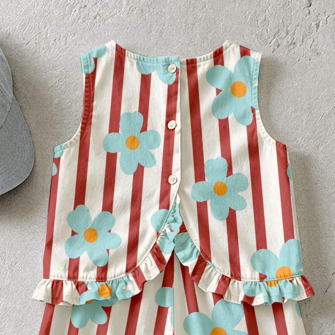 Baby & Kids Flowers Stripe Top ana Denim Shorts Set
