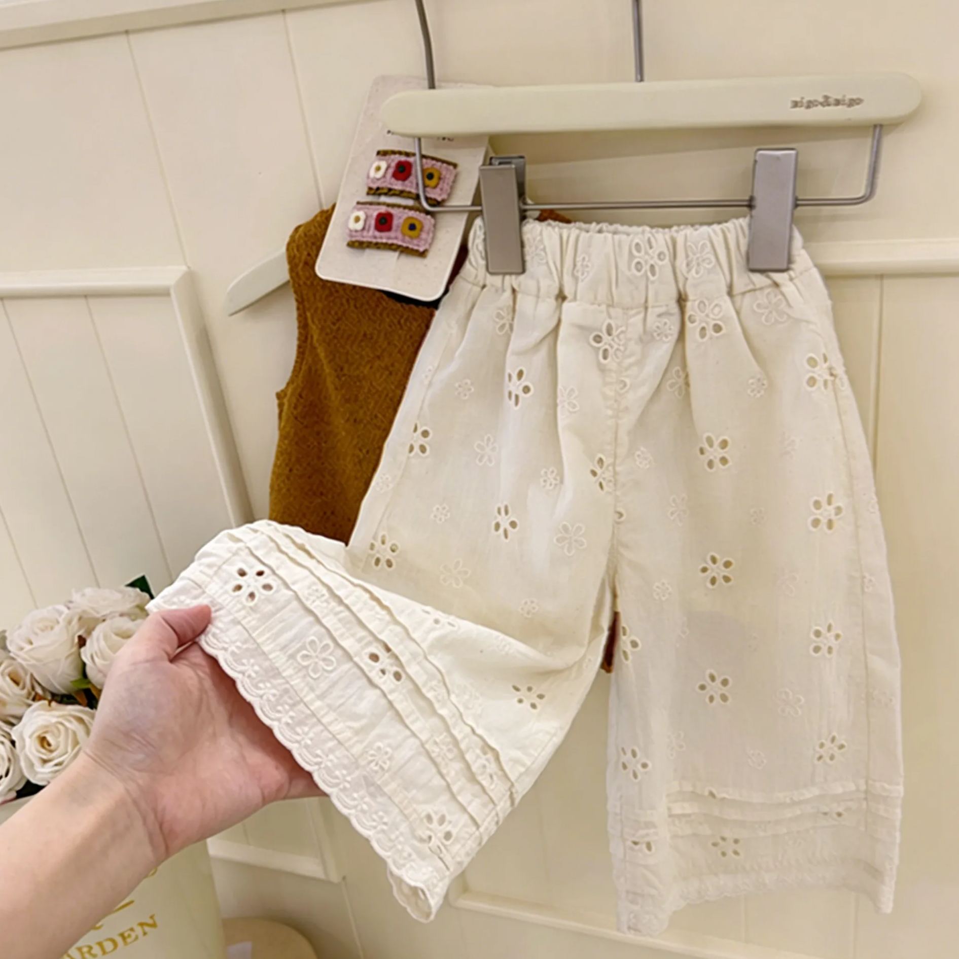 Openwork Embroidered Flower Pants