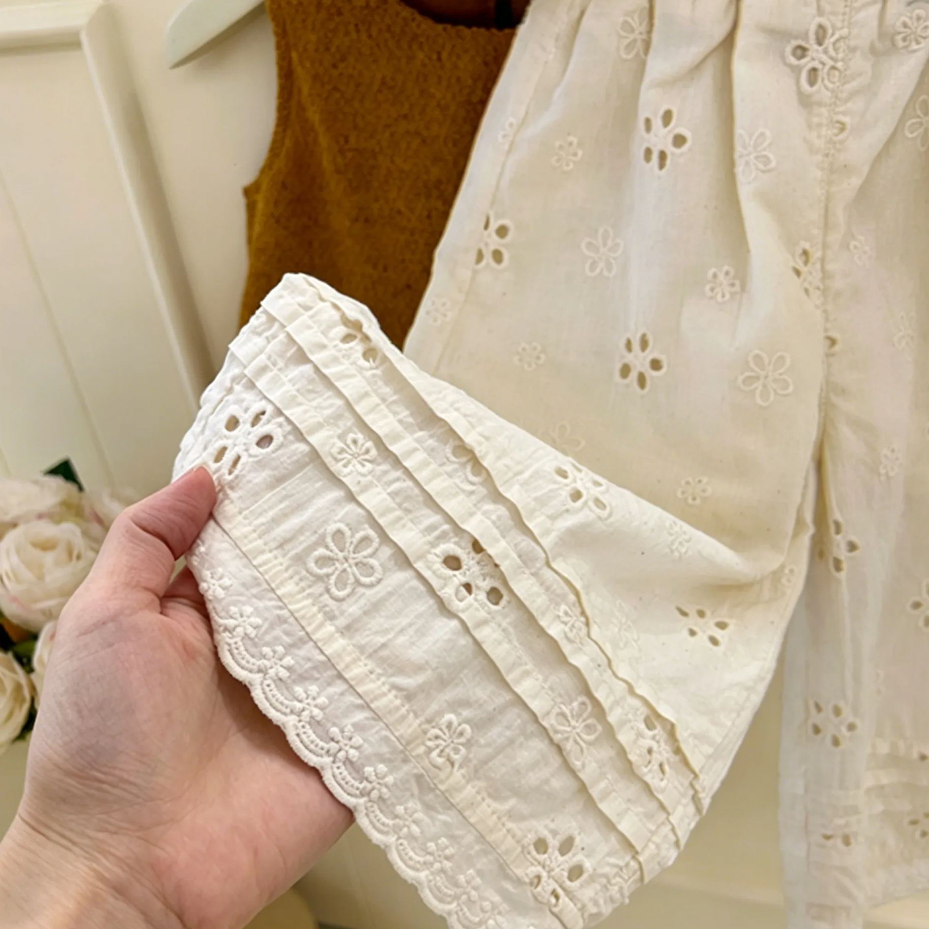 Openwork Embroidered Flower Pants