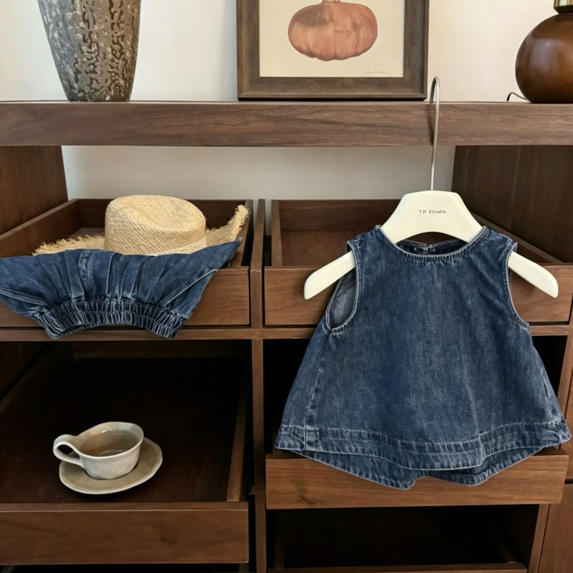Baby& Kid Loose Vest Denim Top and Pants Set
