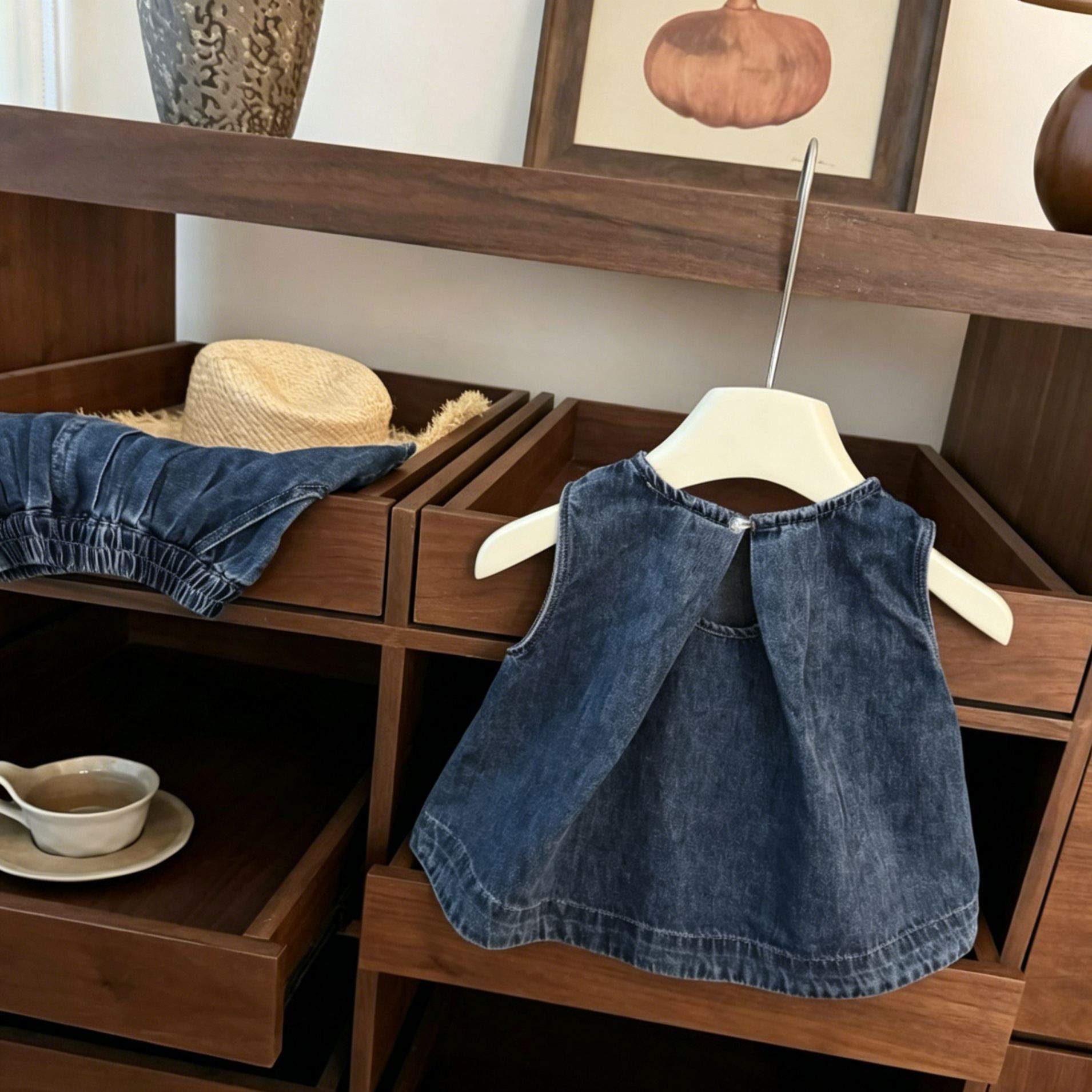 Baby& Kid Loose Vest Denim Top and Pants Set