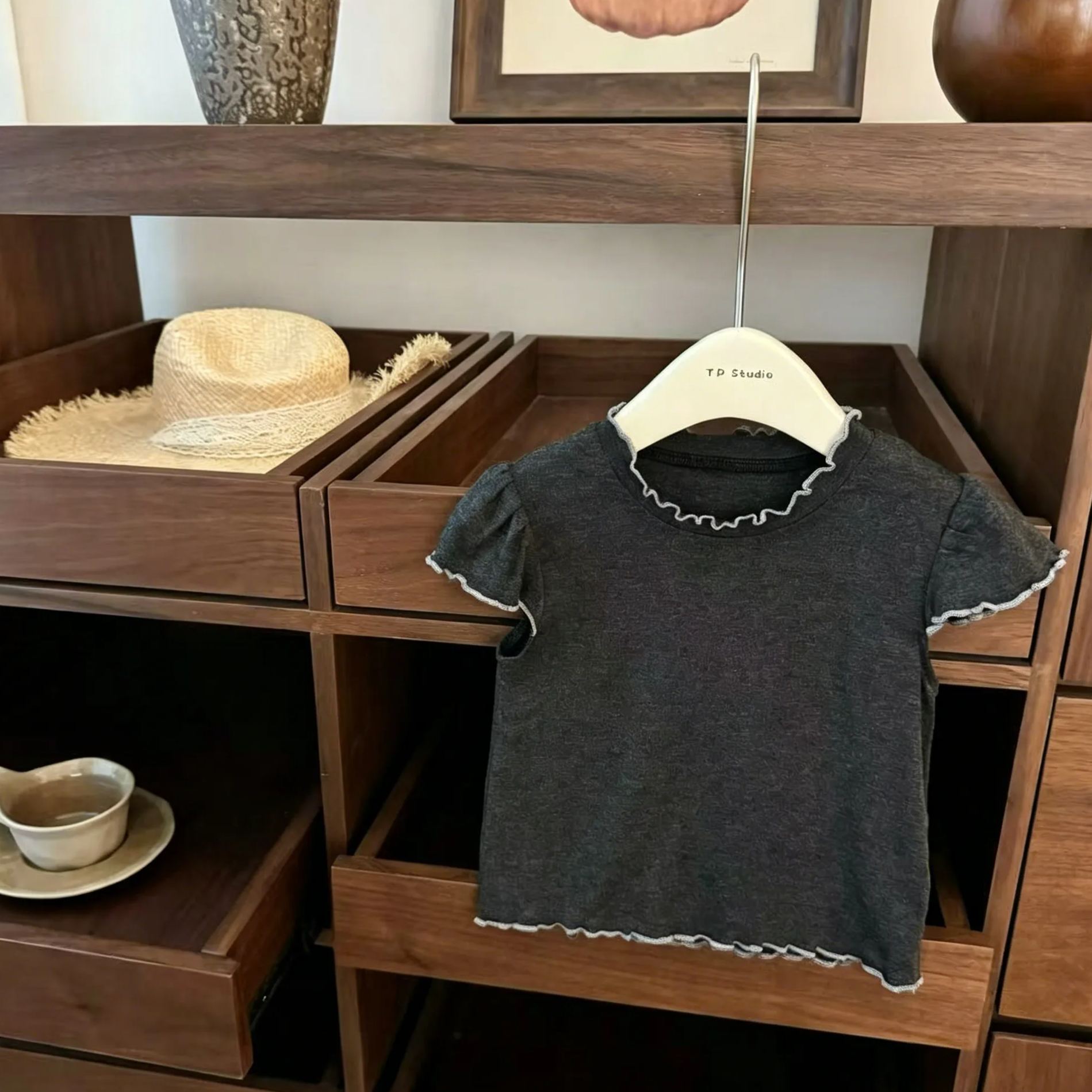 Baby& Kid Wood Ear Edge T-shirt and Striped Floral Pants Set