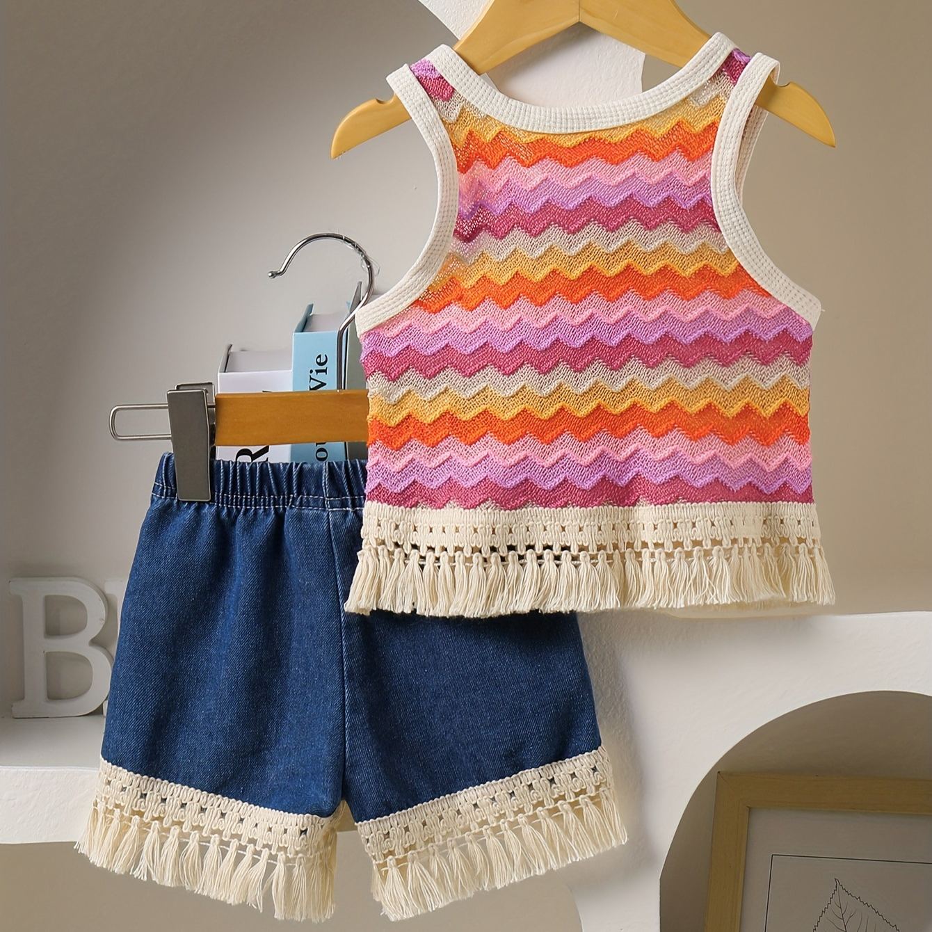 Baby Toddler Su Stripes Vest Top and Denim Shorts Set
