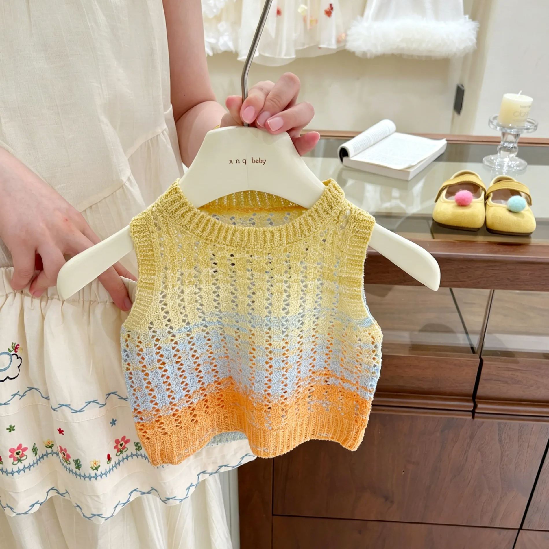 Kids Knitted Floral Vest and Embroidered Skirt