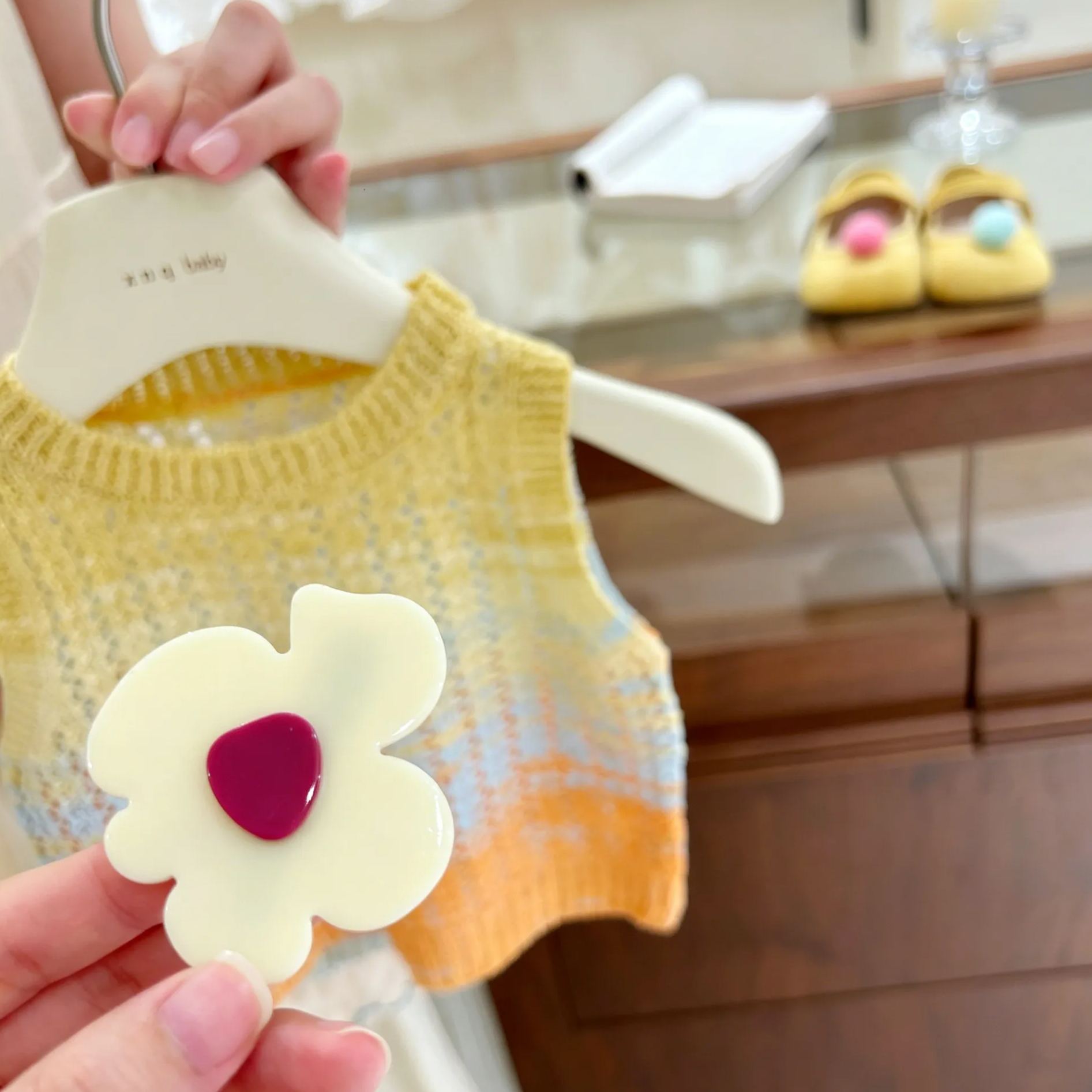 Kids Knitted Floral Vest and Embroidered Skirt