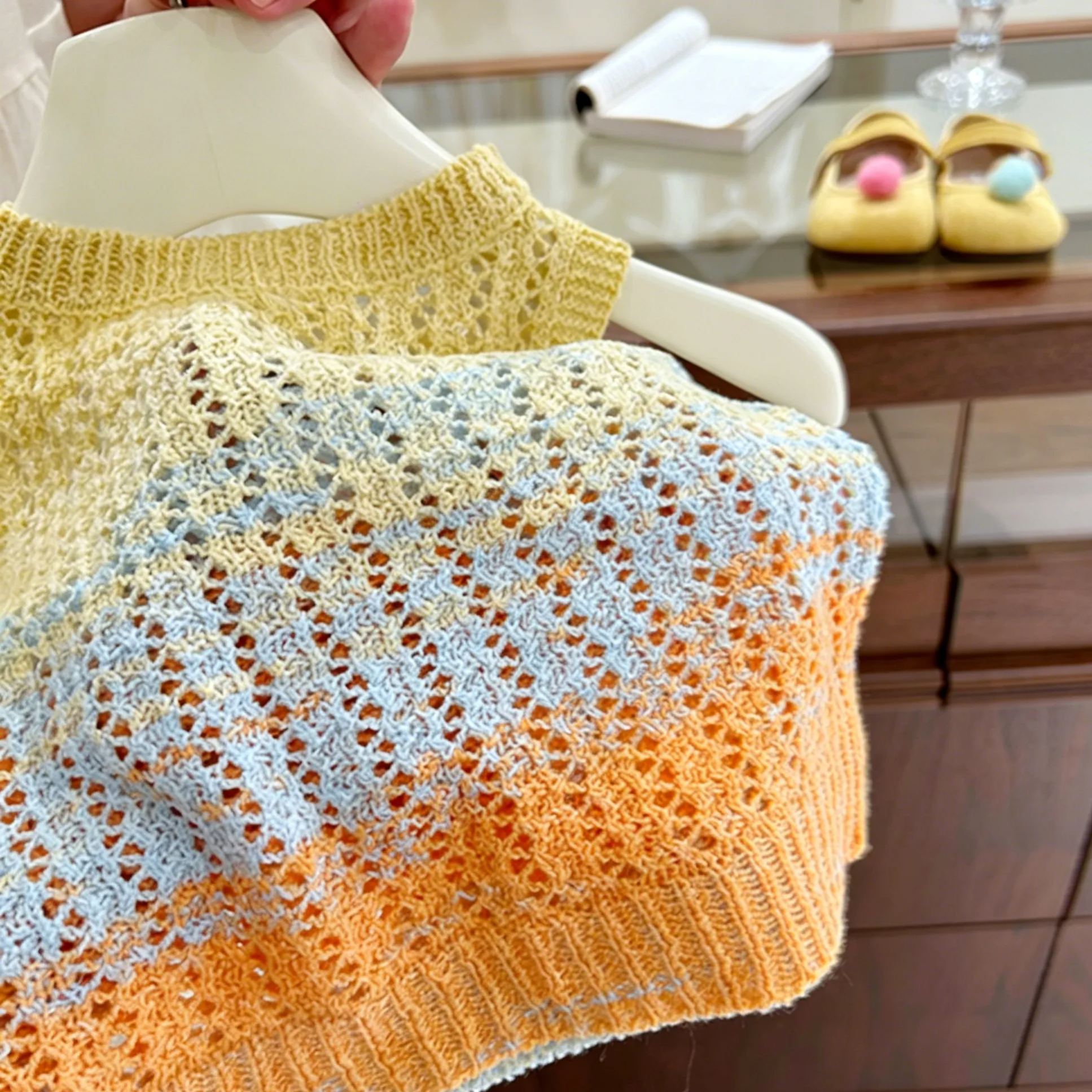 Kids Knitted Floral Vest and Embroidered Skirt