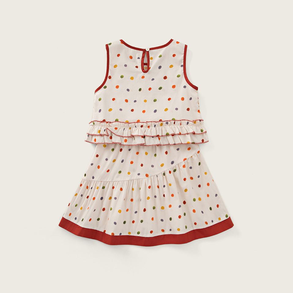 Kids Colored Dots Lace Vest Top and Skirt Set