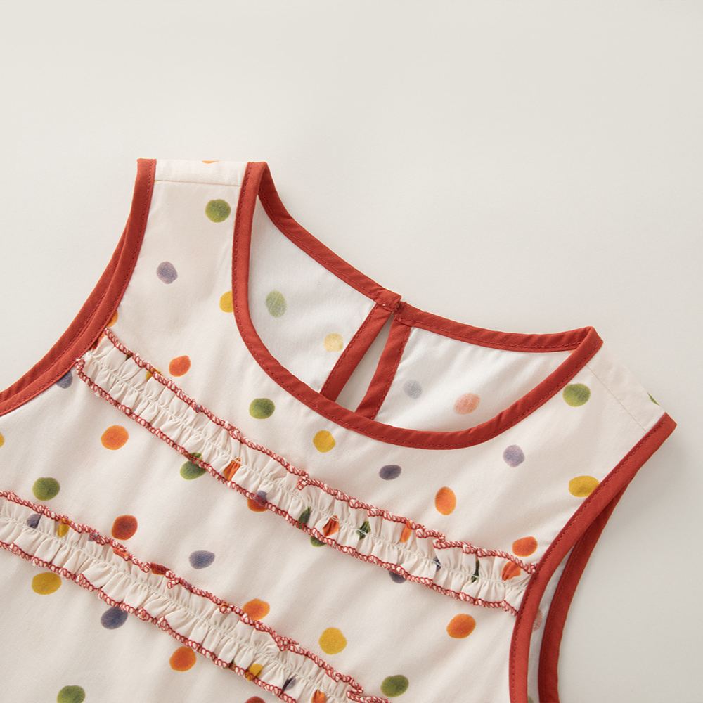Kids Colored Dots Lace Vest Top and Skirt Set
