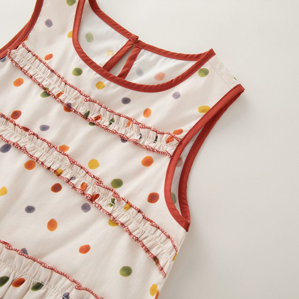 Kids Colored Dots Lace Vest Top and Skirt Set