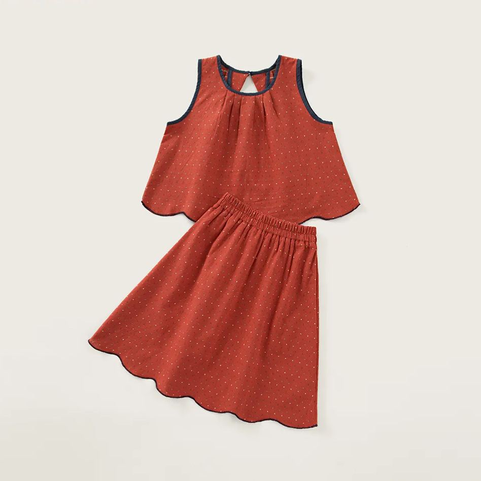 Kids Dots Folds Red Vest Top and Skirt Set