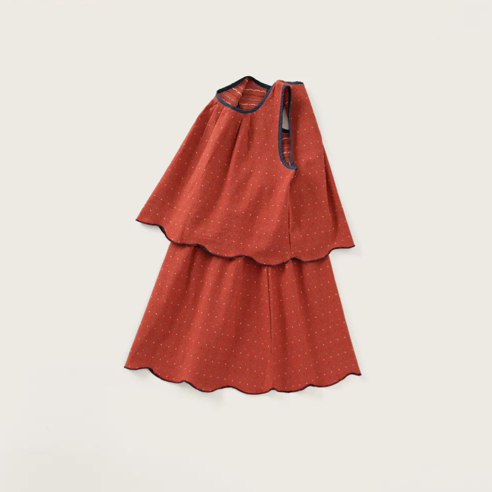 Kids Dots Folds Red Vest Top and Skirt Set