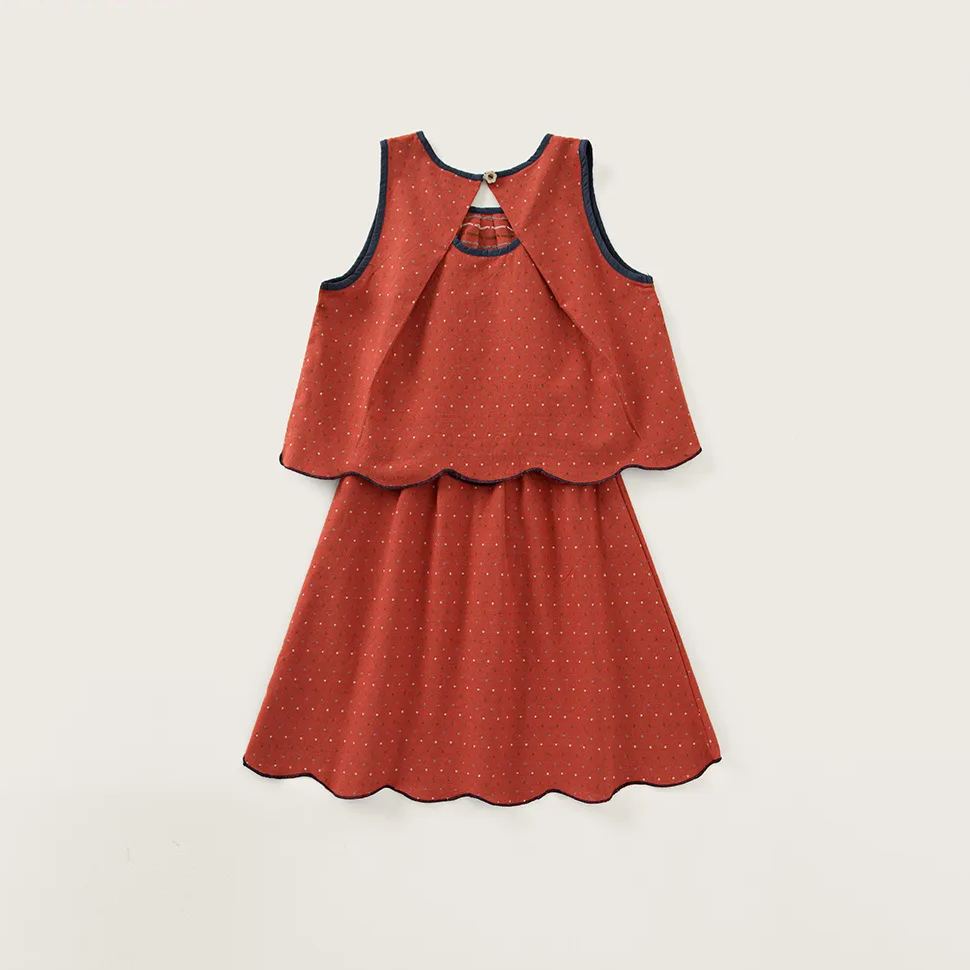 Kids Dots Folds Red Vest Top and Skirt Set
