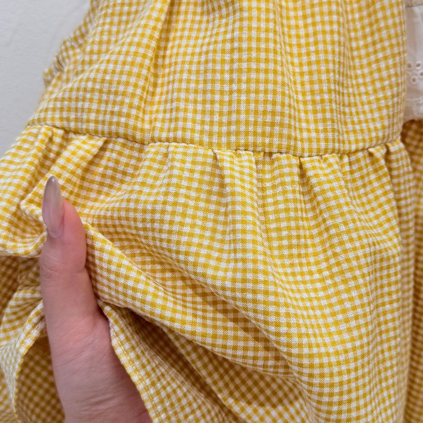 Kids Yellow Chessboard Flower Vest Top and Pants Set