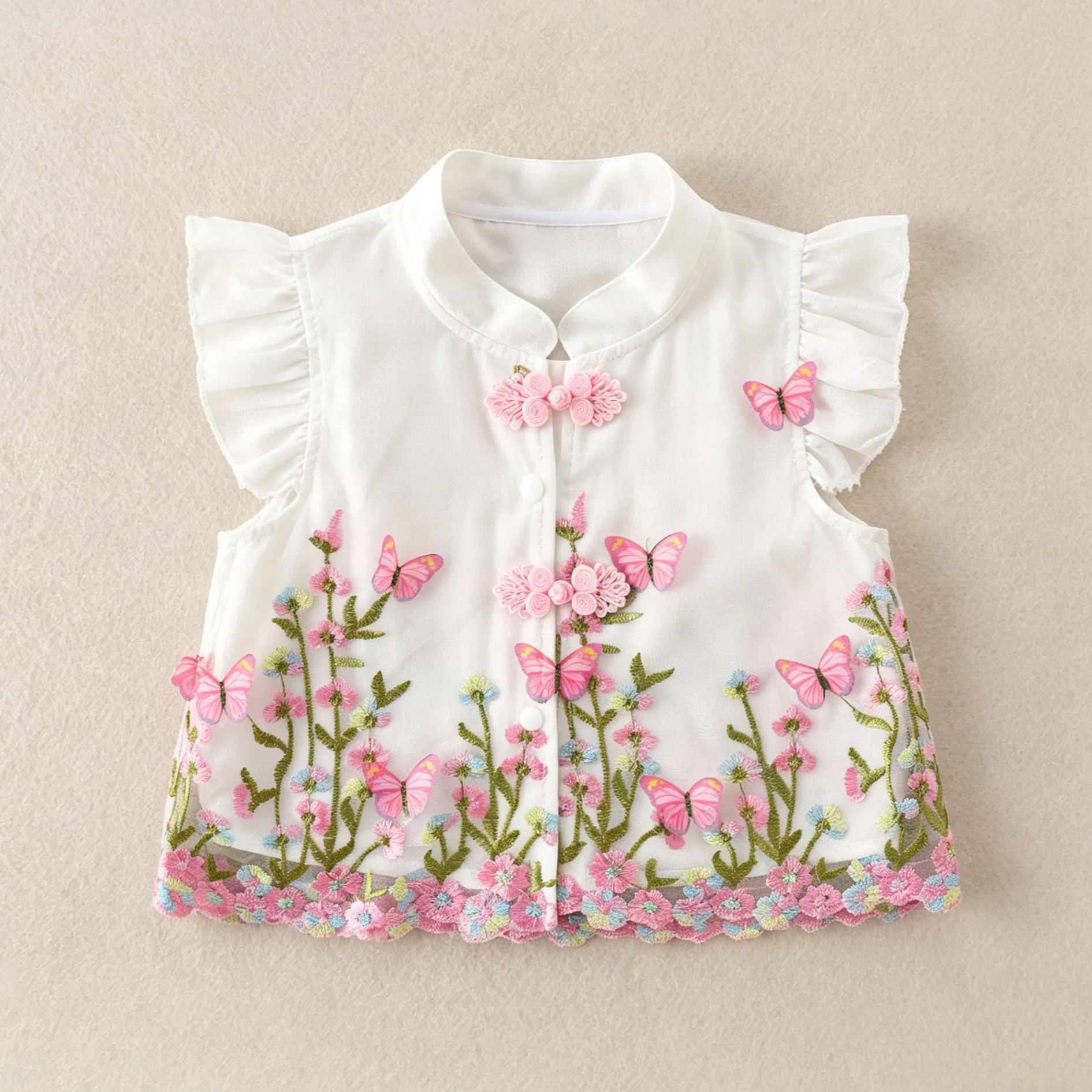 Baby Toddler New Chinese Style Butterfly Flower Top and Pants Set