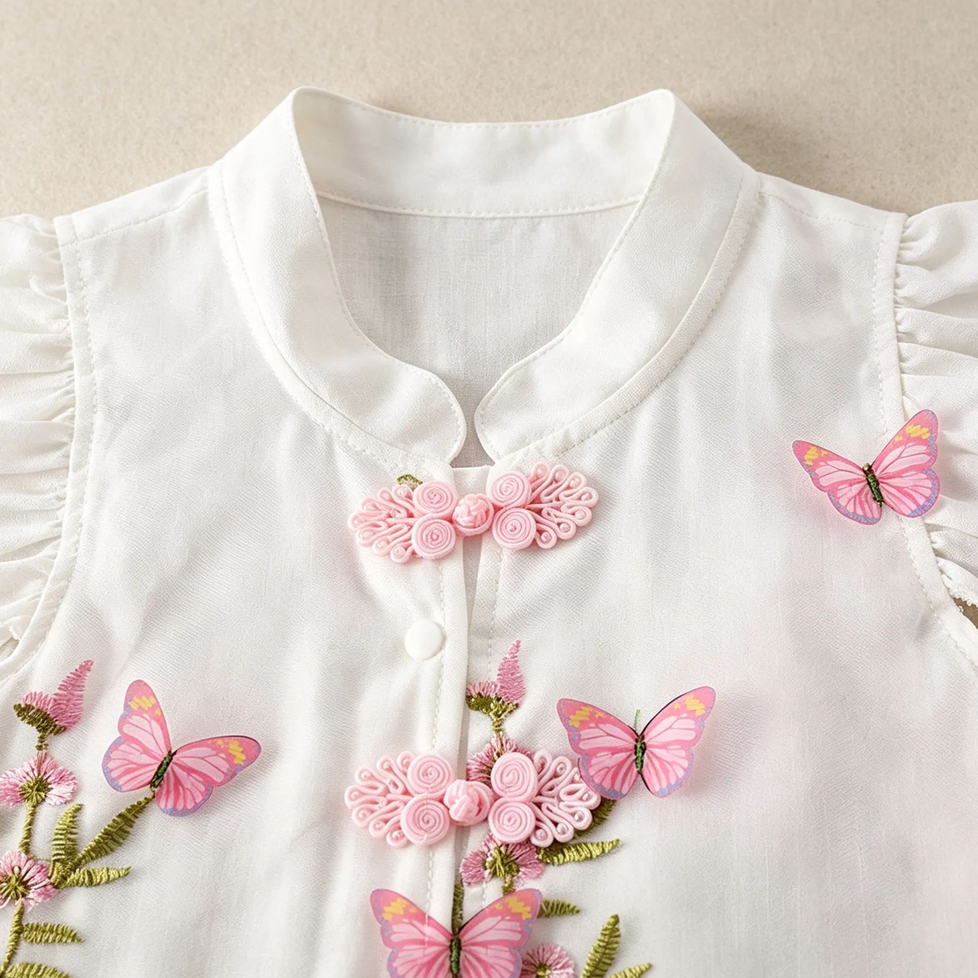 Baby Toddler New Chinese Style Butterfly Flower Top and Pants Set
