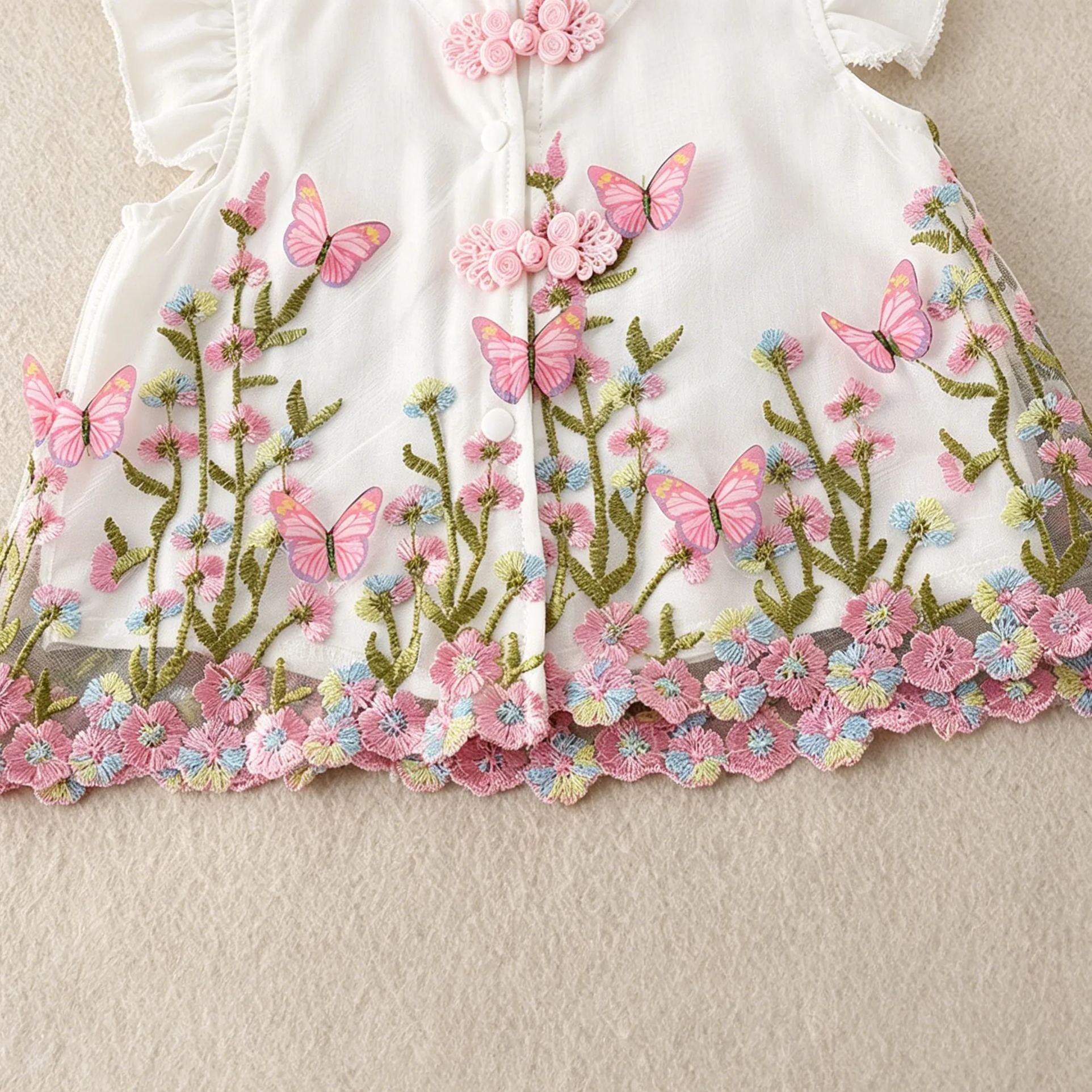 Baby Toddler New Chinese Style Butterfly Flower Top and Pants Set