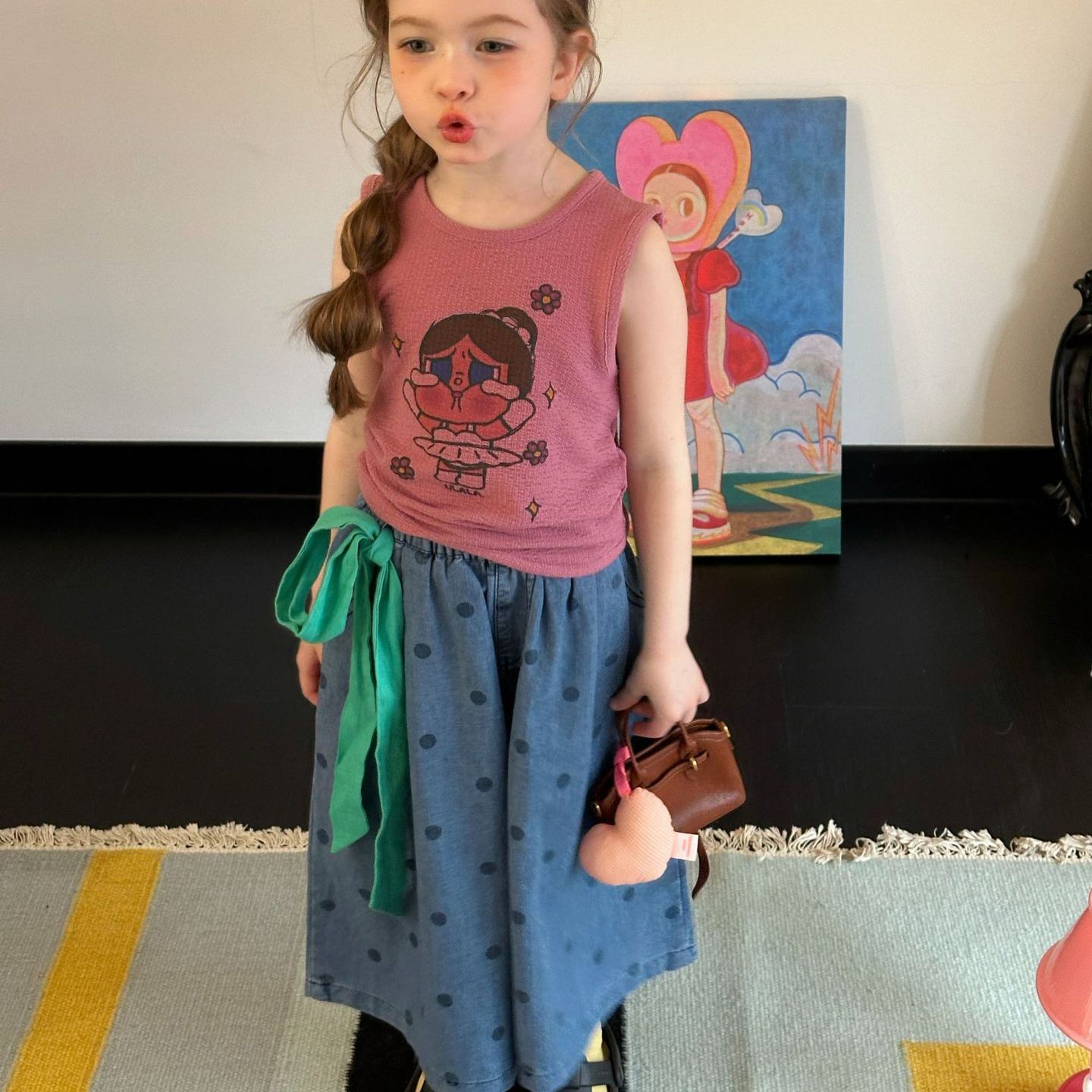 Kids Polka-Dot Green Ribbon Jeans