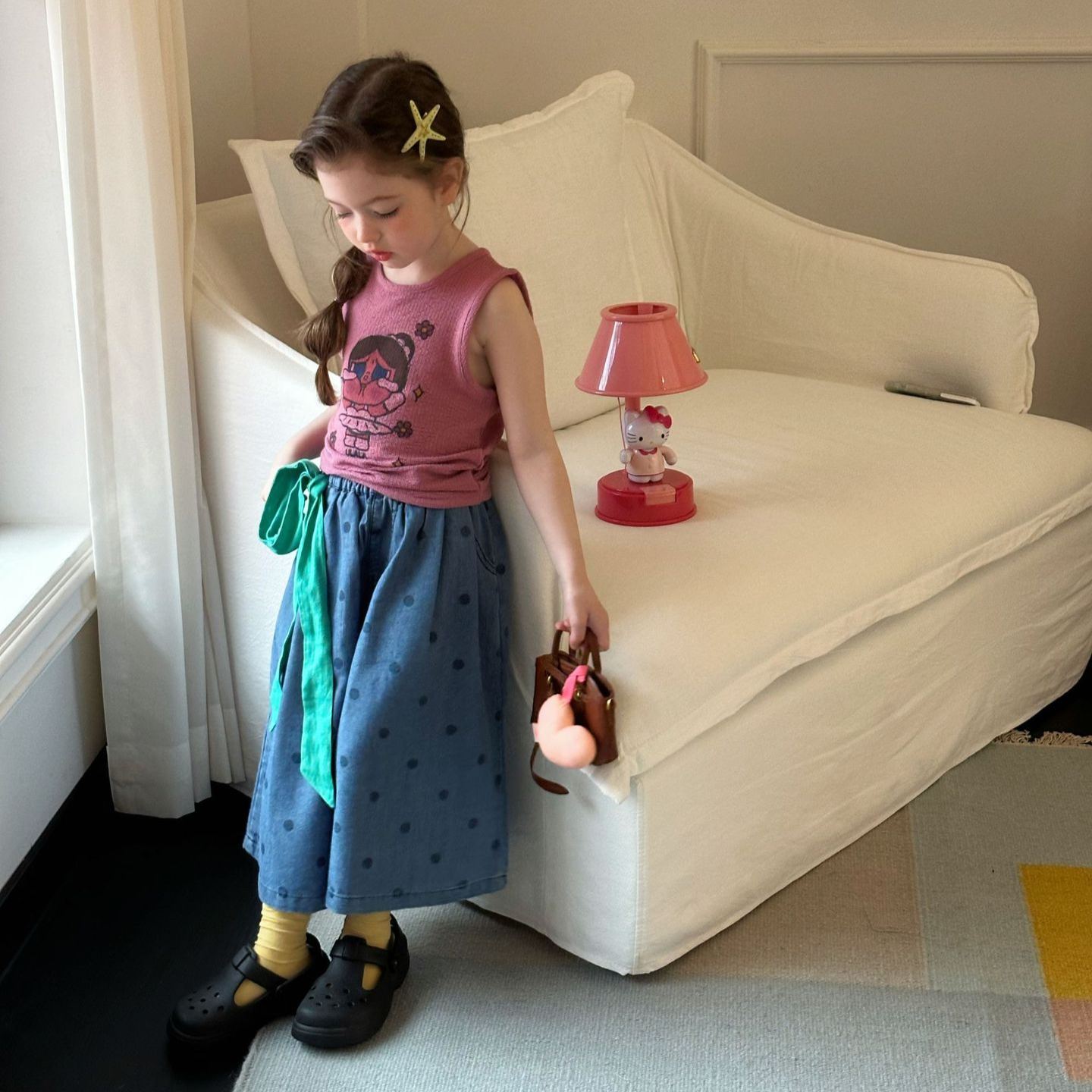Kids Polka-Dot Green Ribbon Jeans