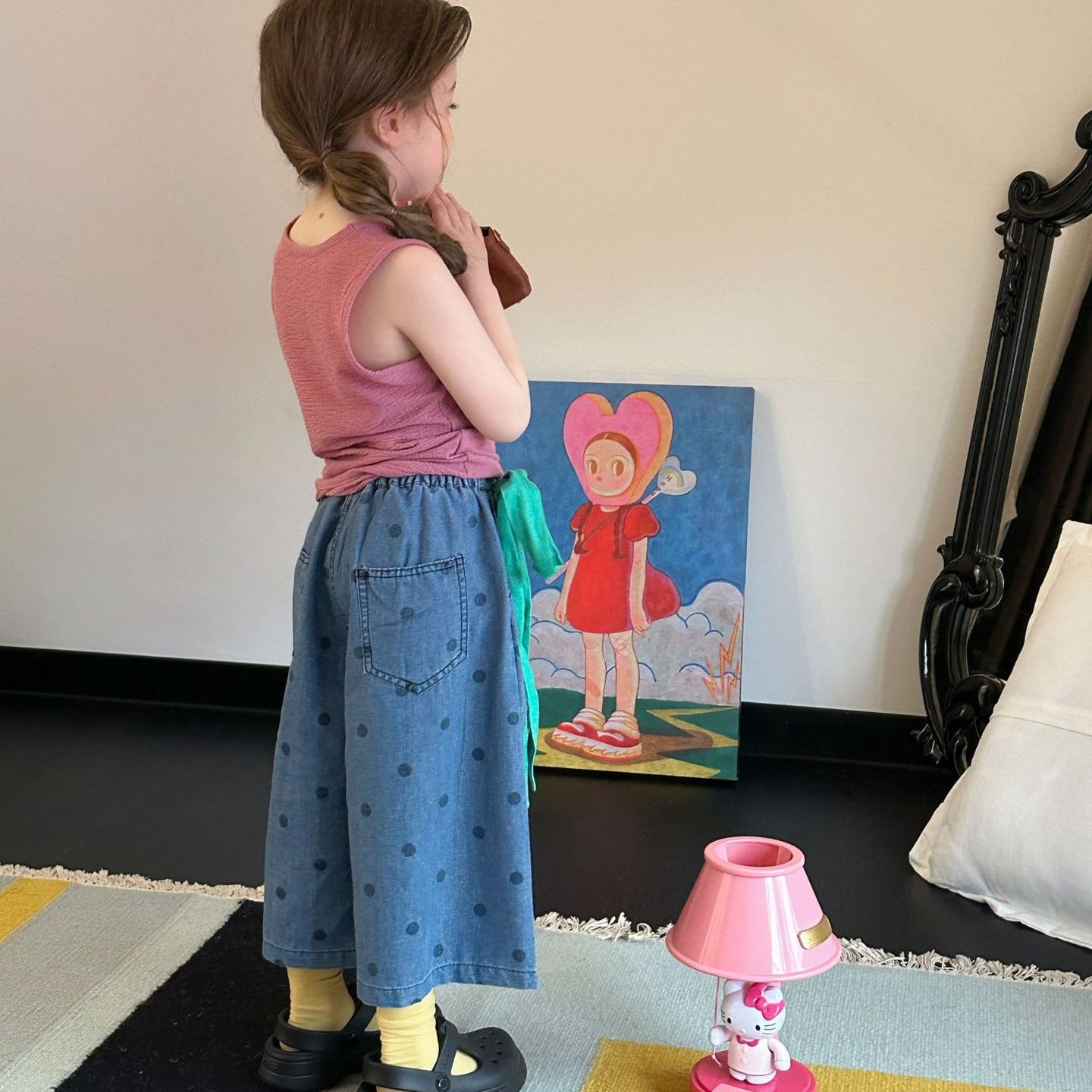 Kids Polka-Dot Green Ribbon Jeans