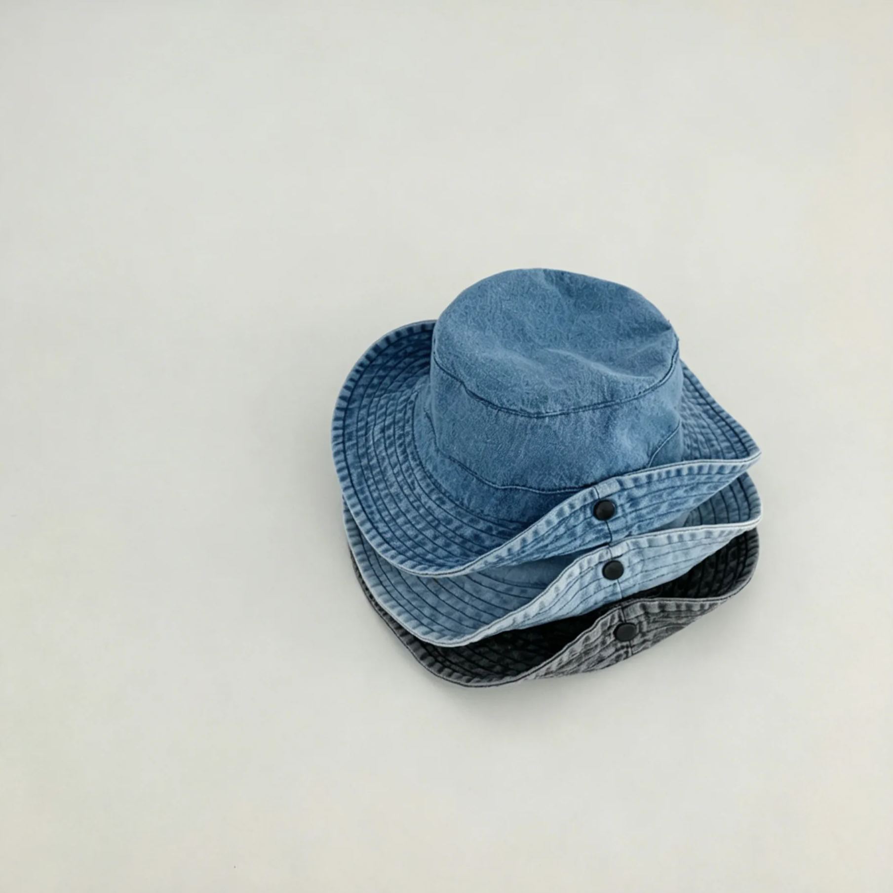 Baby Toddler Turn-up Solid Color Denim Bucket Hat