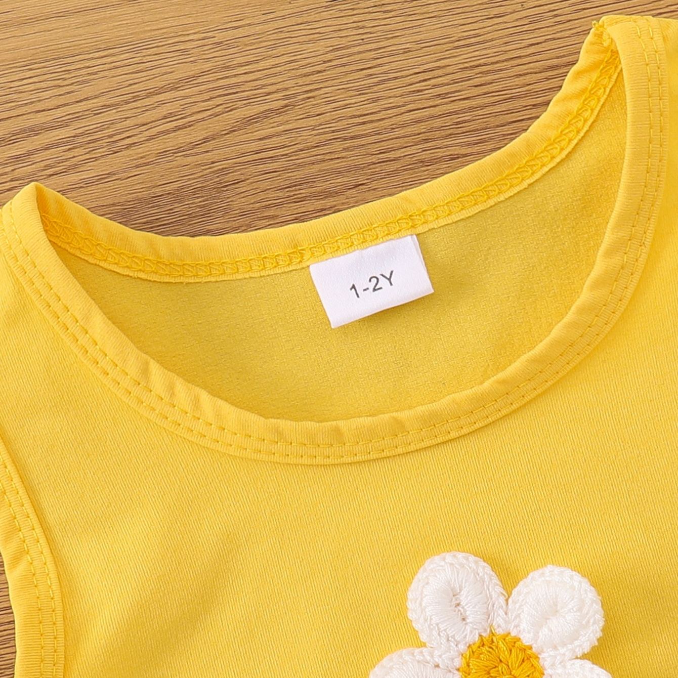 Kids Yellow Vest Flowers Top and Floral Print Denim Skirt 2-Piece Set