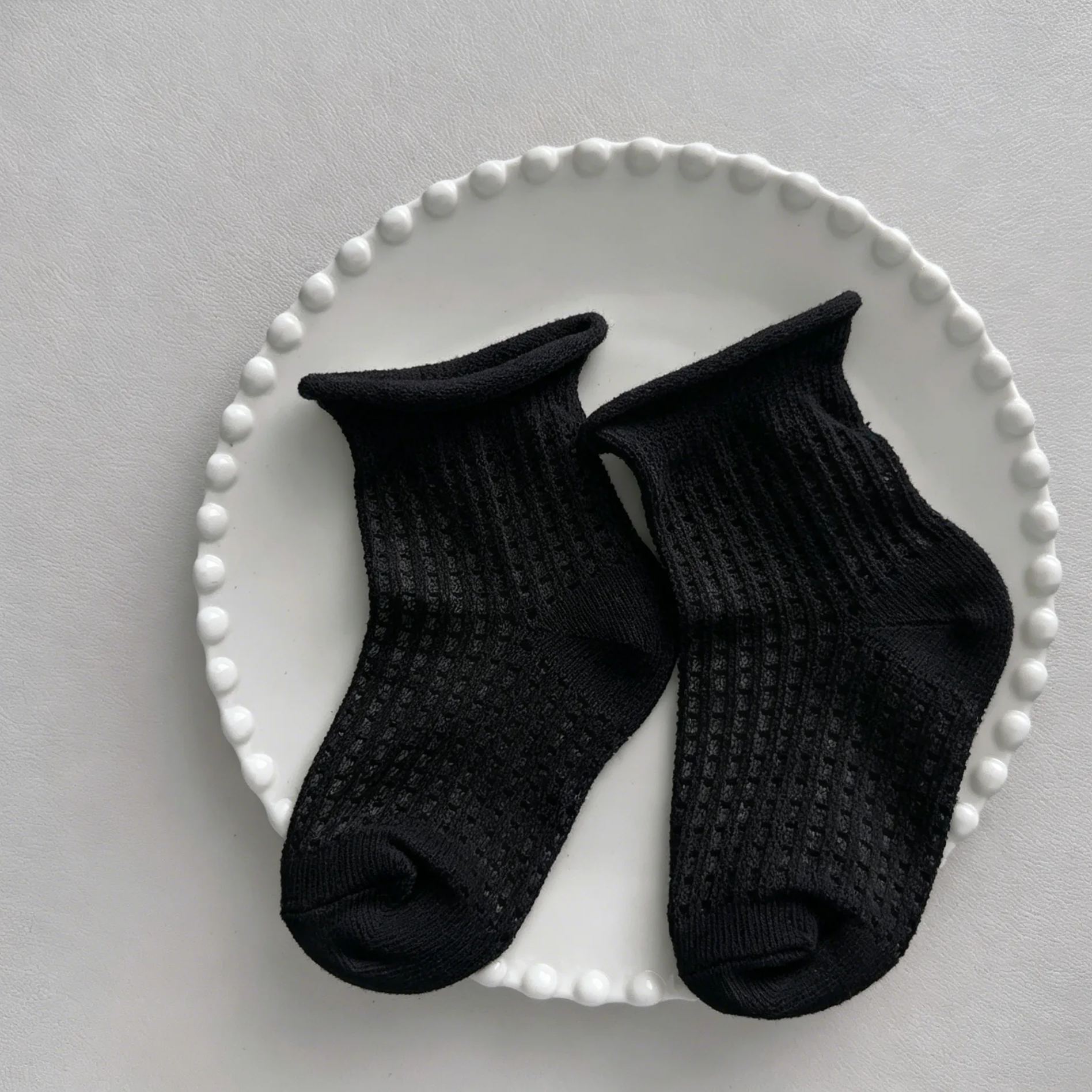 Kids Mesh Rolled-up Solid Color Socks