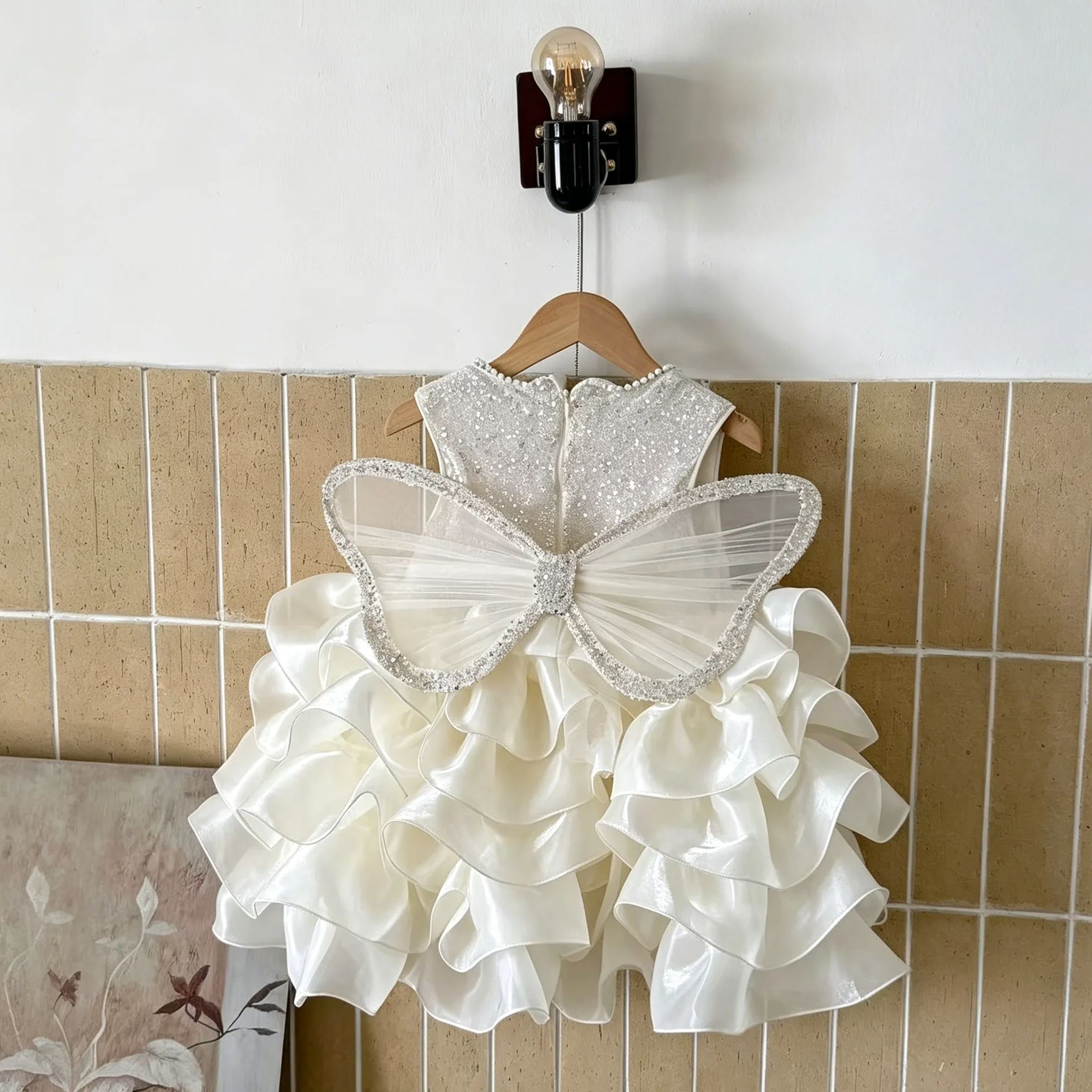 Kids Sequin Tulle Butterfly Wings Dress