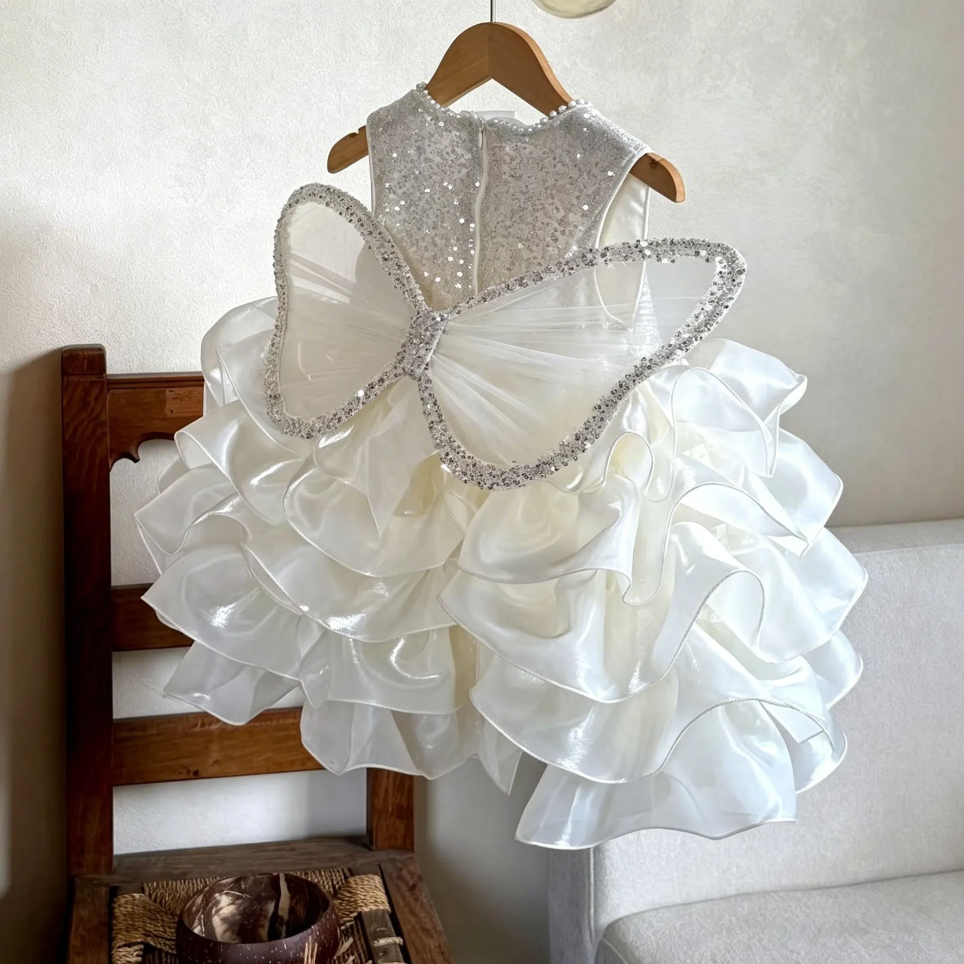 Kids Sequin Tulle Butterfly Wings Dress